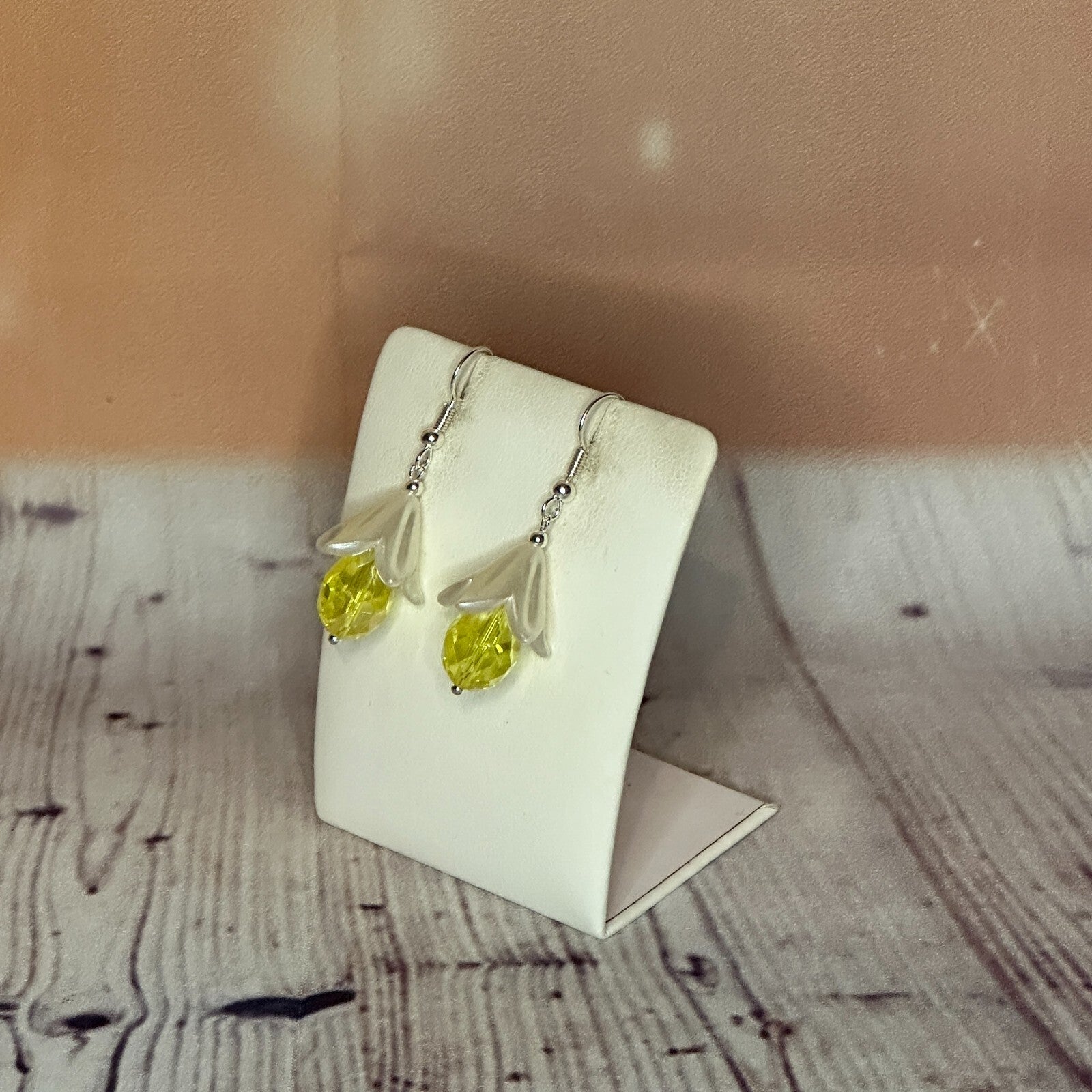 Yellow Drop Crystal Lily Flower Dangle Drop Earrings Handmade UK Jewellery1