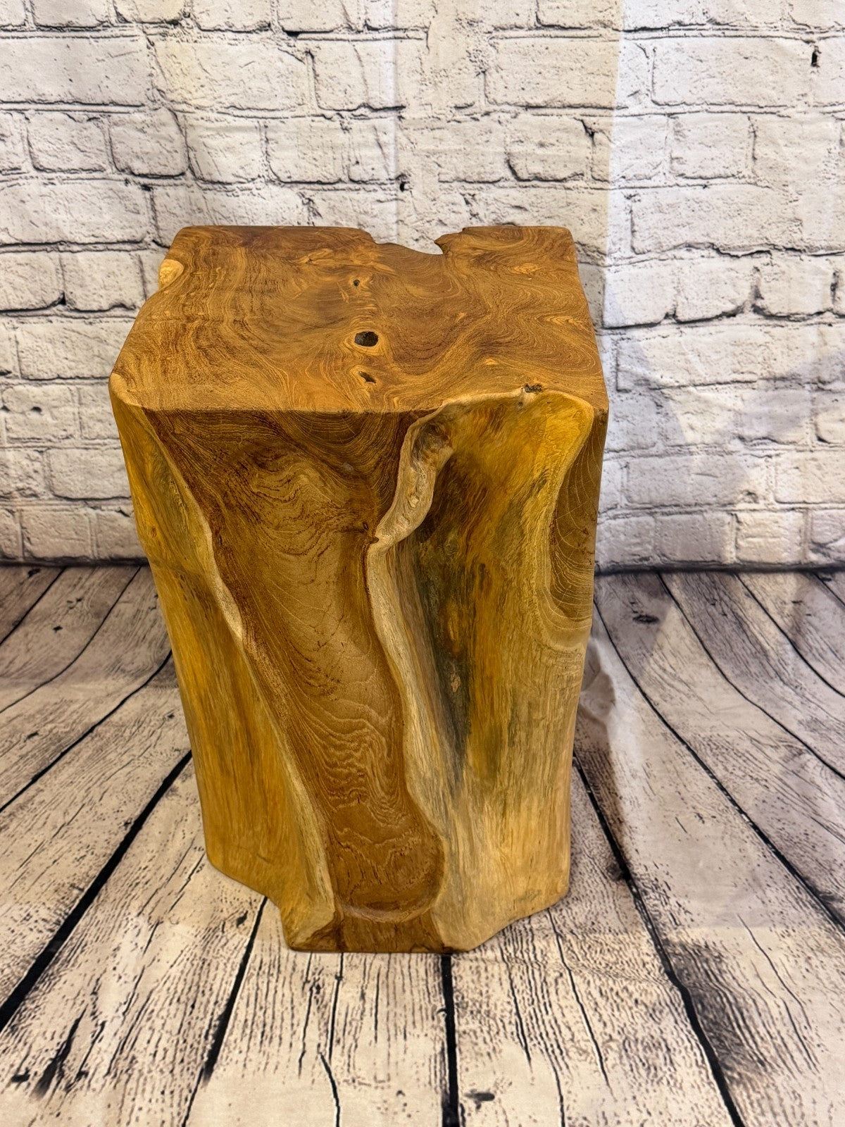 45cm x 30cm Square Teak Root Table Hand Carved Solid Wood Stool Stand Rustic2