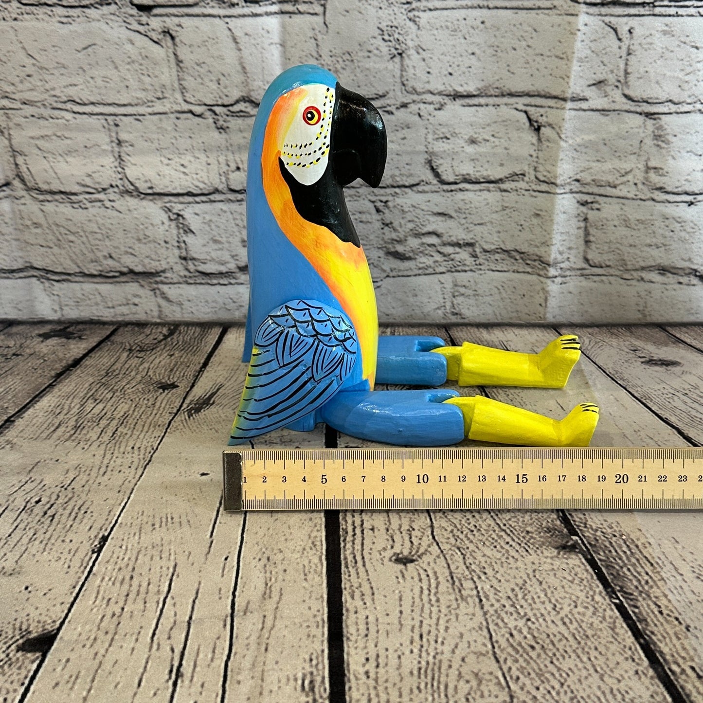 20cm Blue Parrot Sitting Animal, Wooden Shelf Ornament Handmade & Fairtrade9