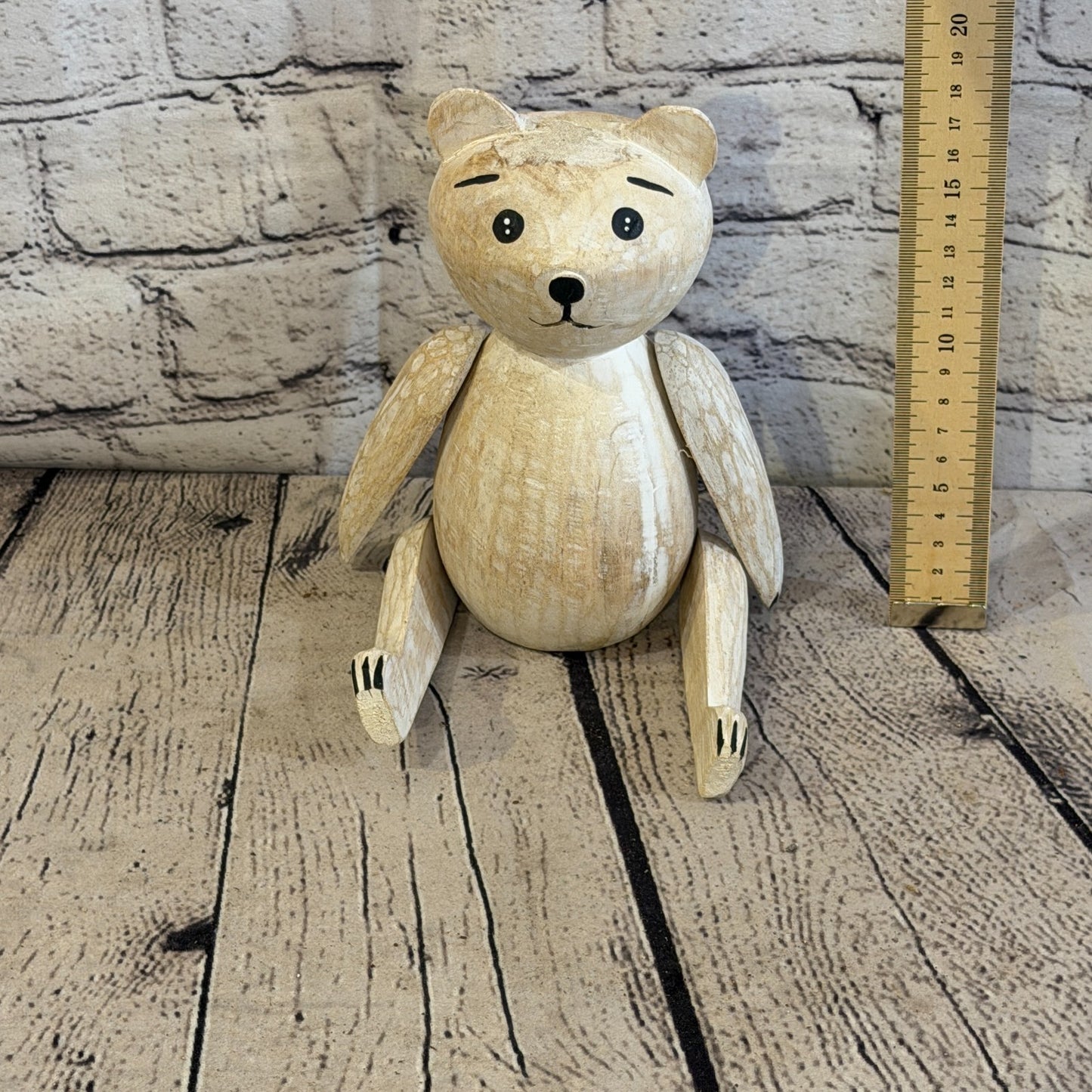 18cm Brown Teddy Bear Sitting Animal, Wooden Shelf Ornament Handmade & Fairtrade5