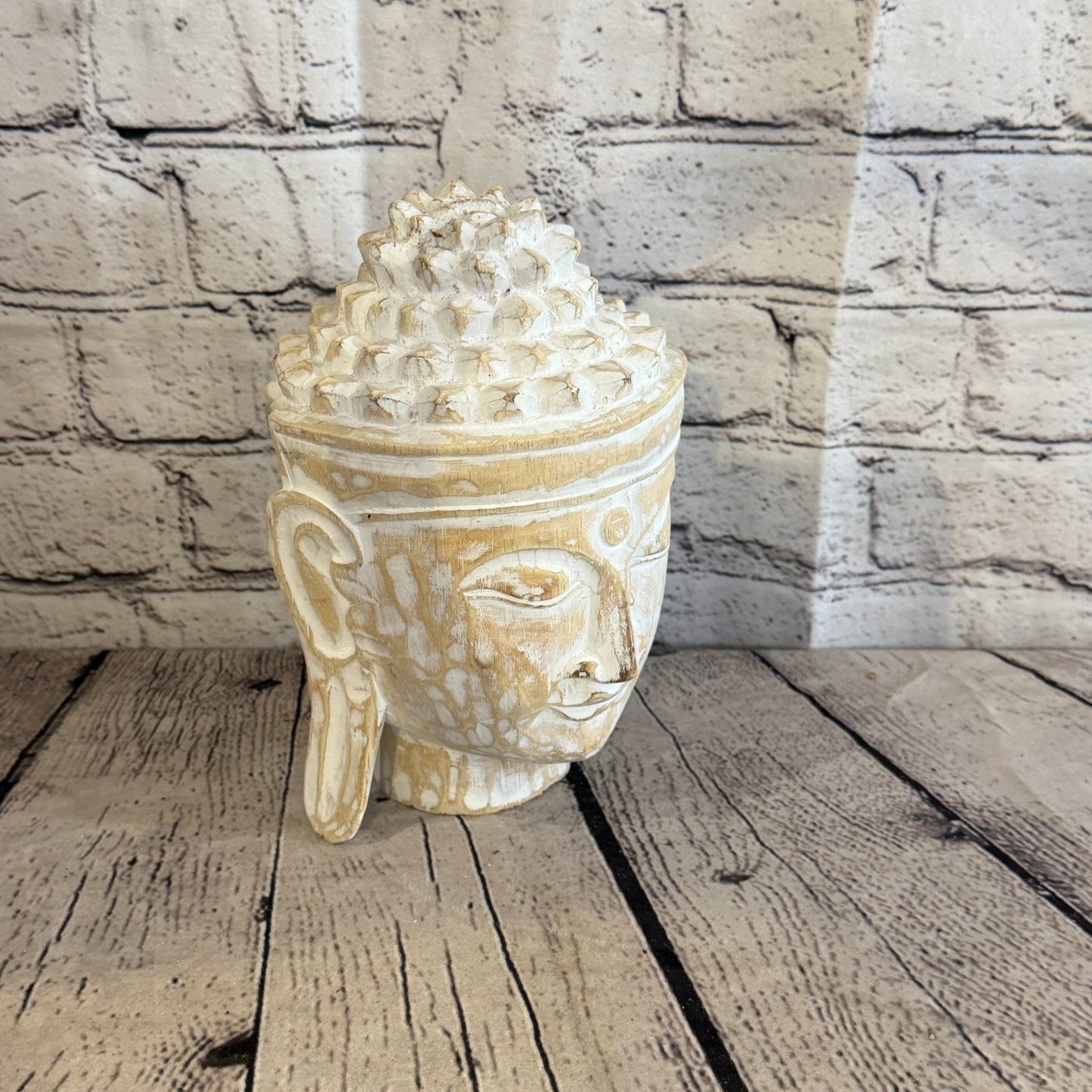 20cm White Head Buddha Ornament Sculpture Statue Buddhas Hand Carved Wood2
