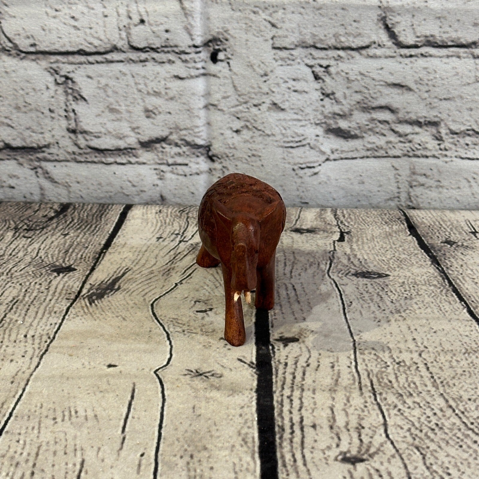 10cm x 6cm Carved Wooden Baby Elephant Wood Brown Sculpture Retro Handmade2