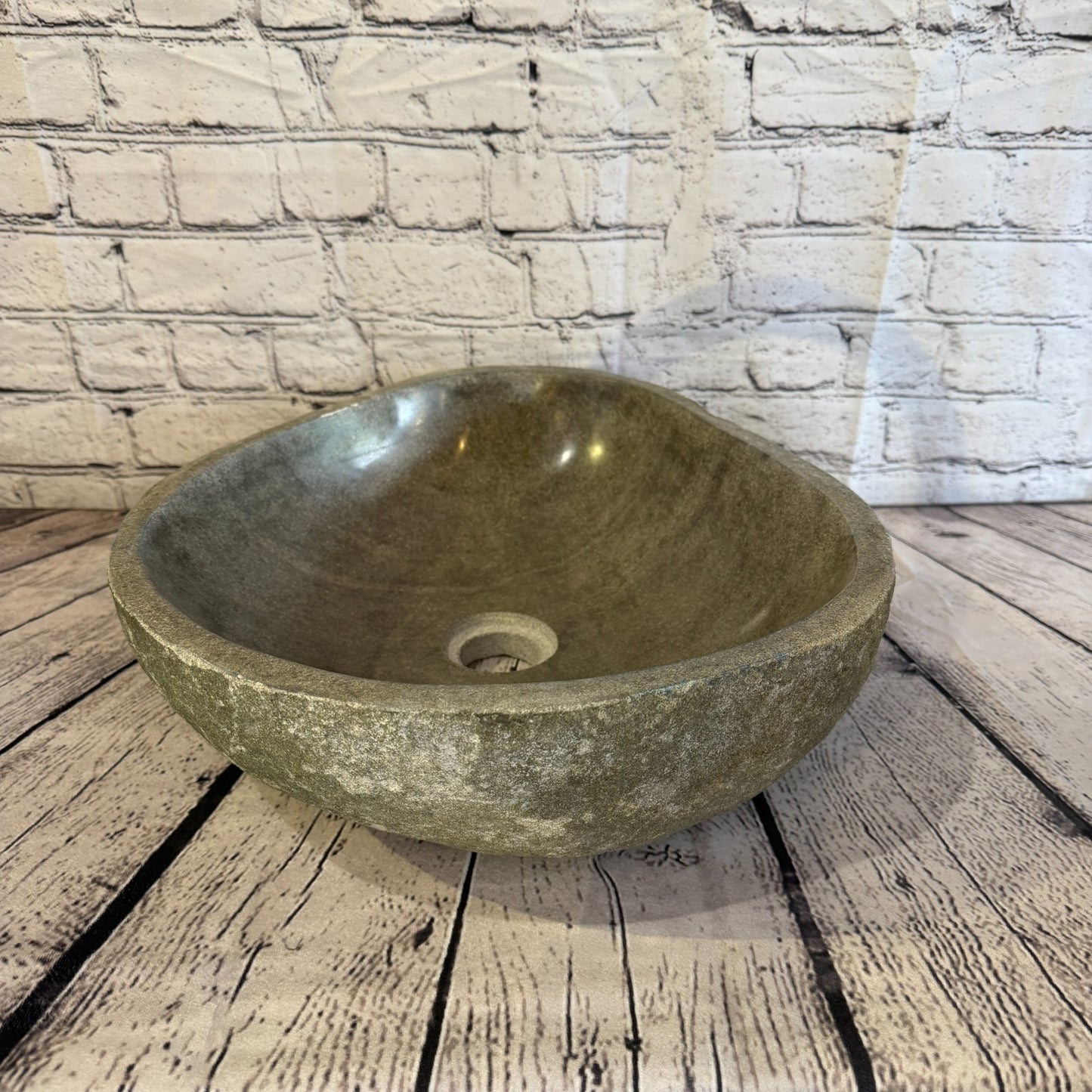 40cm x 35cm Wash Basin Bathroom Counter Top Washing River Stone Bowl Sink No 11