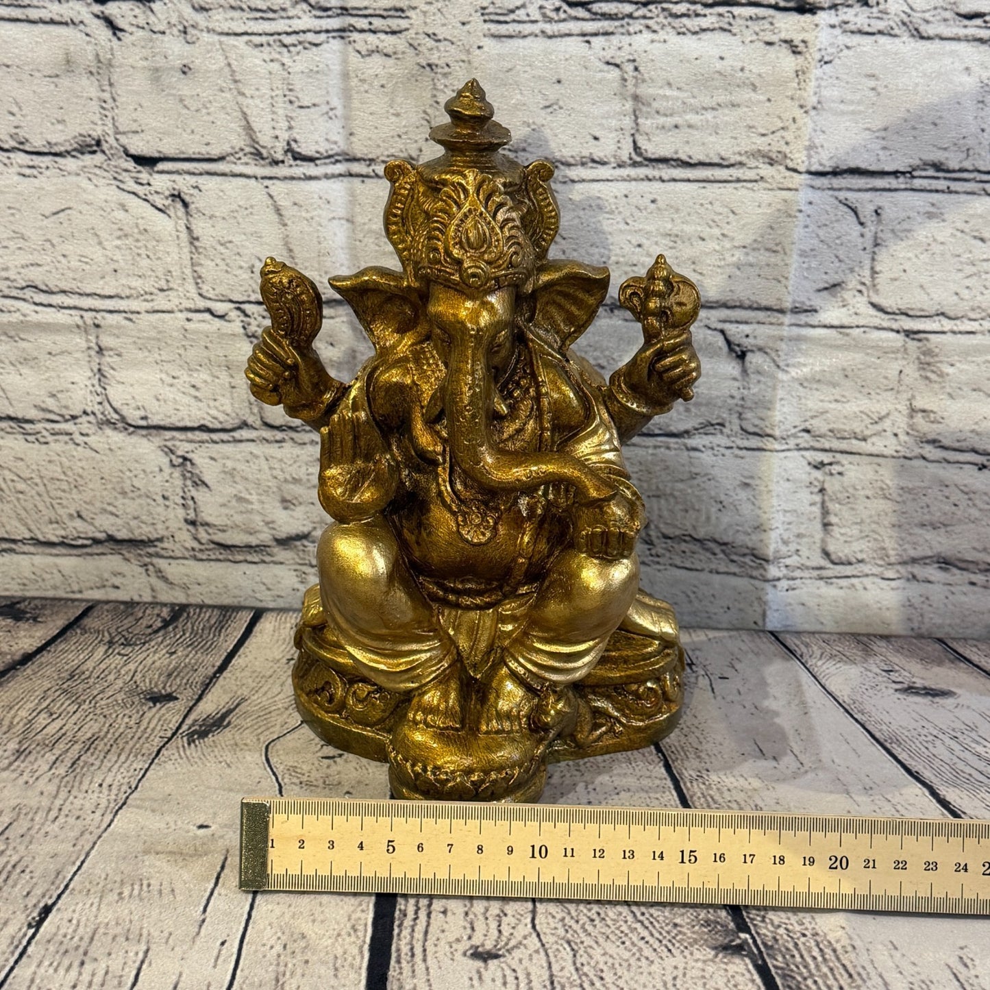 Bronze & Bronze 25cm Large Ganesh Ganesa Sitting On Lotus Statue Resin Hindu6
