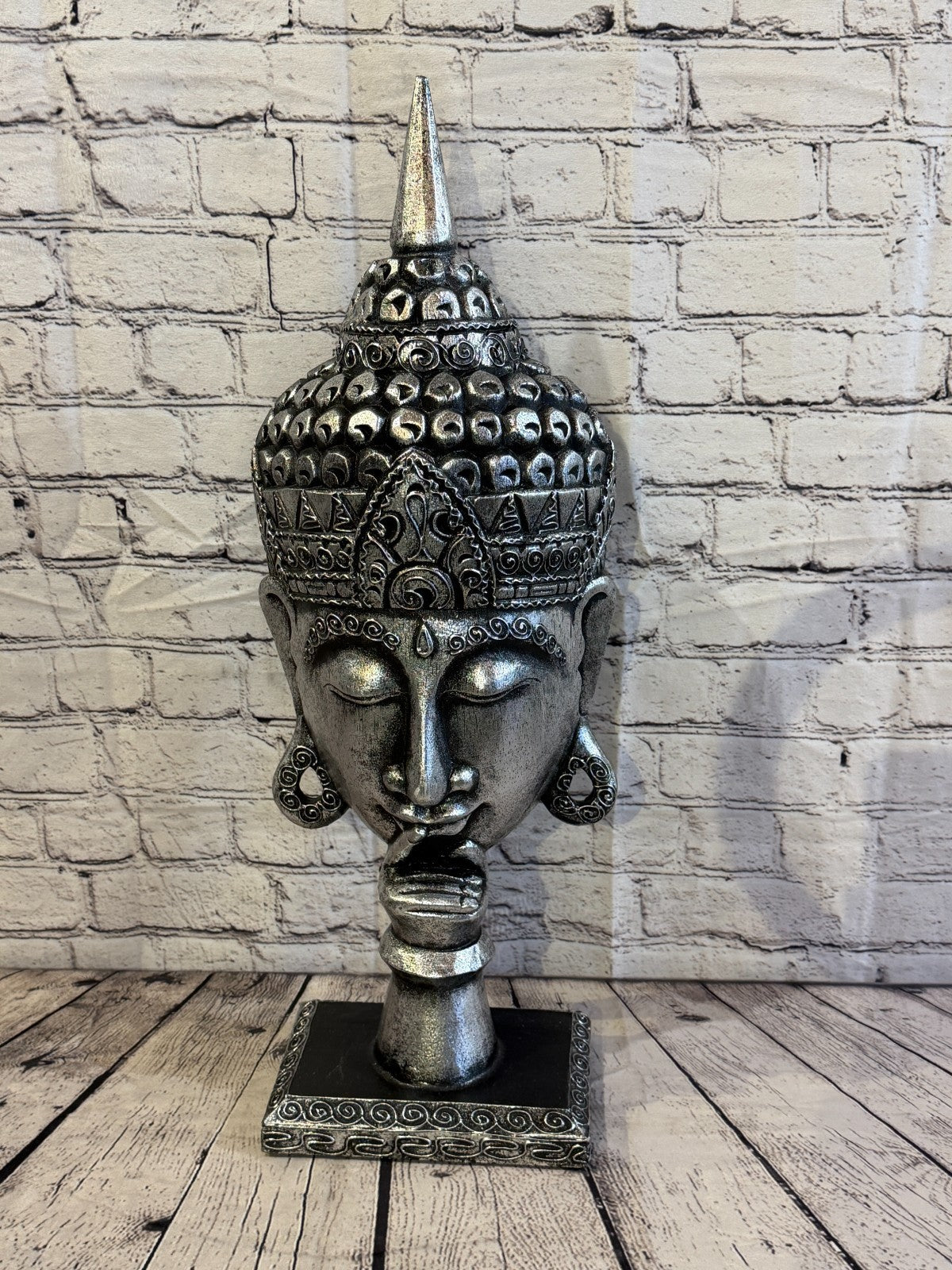 65cm Silver Head Whisper Buddha Ornament Sculpture Statue Buddhas Handcarved0