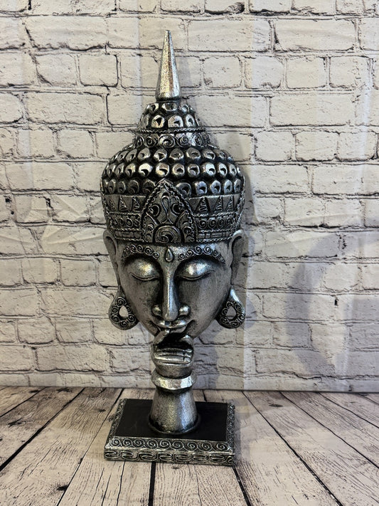 65cm Silver Head Whisper Buddha Ornament Sculpture Statue Buddhas Handcarved0