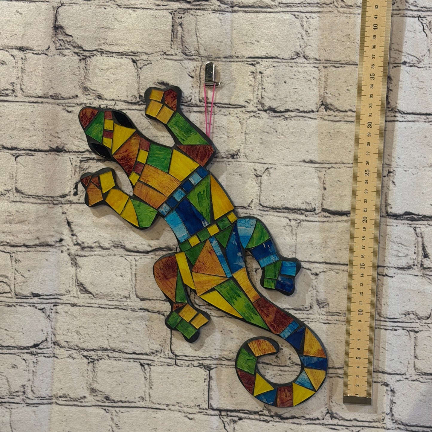Rainbow Gecko Lizard Mosaic Tile Wall Hanging Mirror 40cm x 15cm Handmade New3