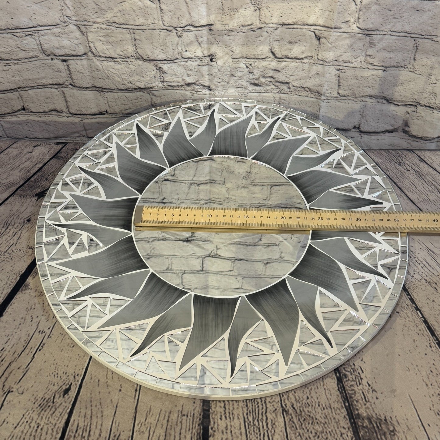 Grey Sun Flame Mosaic Tile Wall Mirror 50cm x 50cm 20 Inches Handmade5