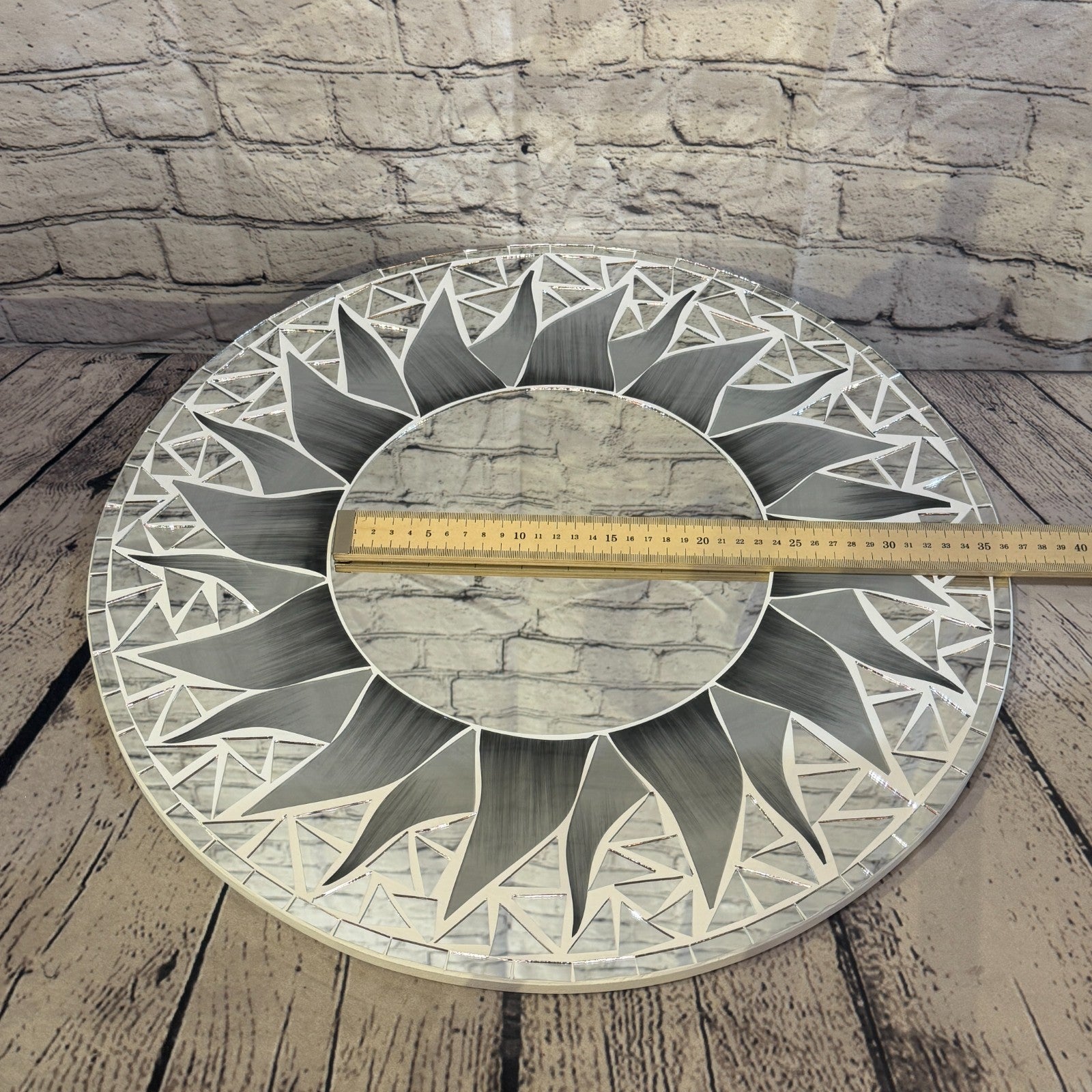 Grey Sun Flame Mosaic Tile Wall Mirror 50cm x 50cm 20 Inches Handmade5