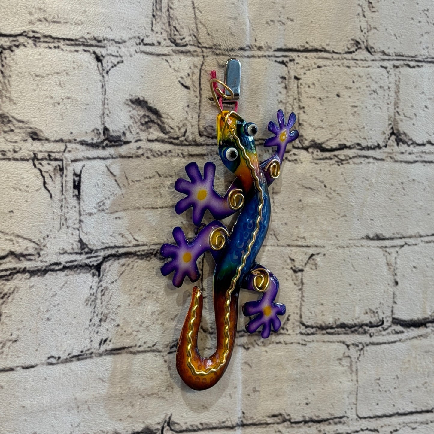 15cm x 8cm Blue Gecko Lizard Metal Tin Wall Hanging Ornament Painted Statue0