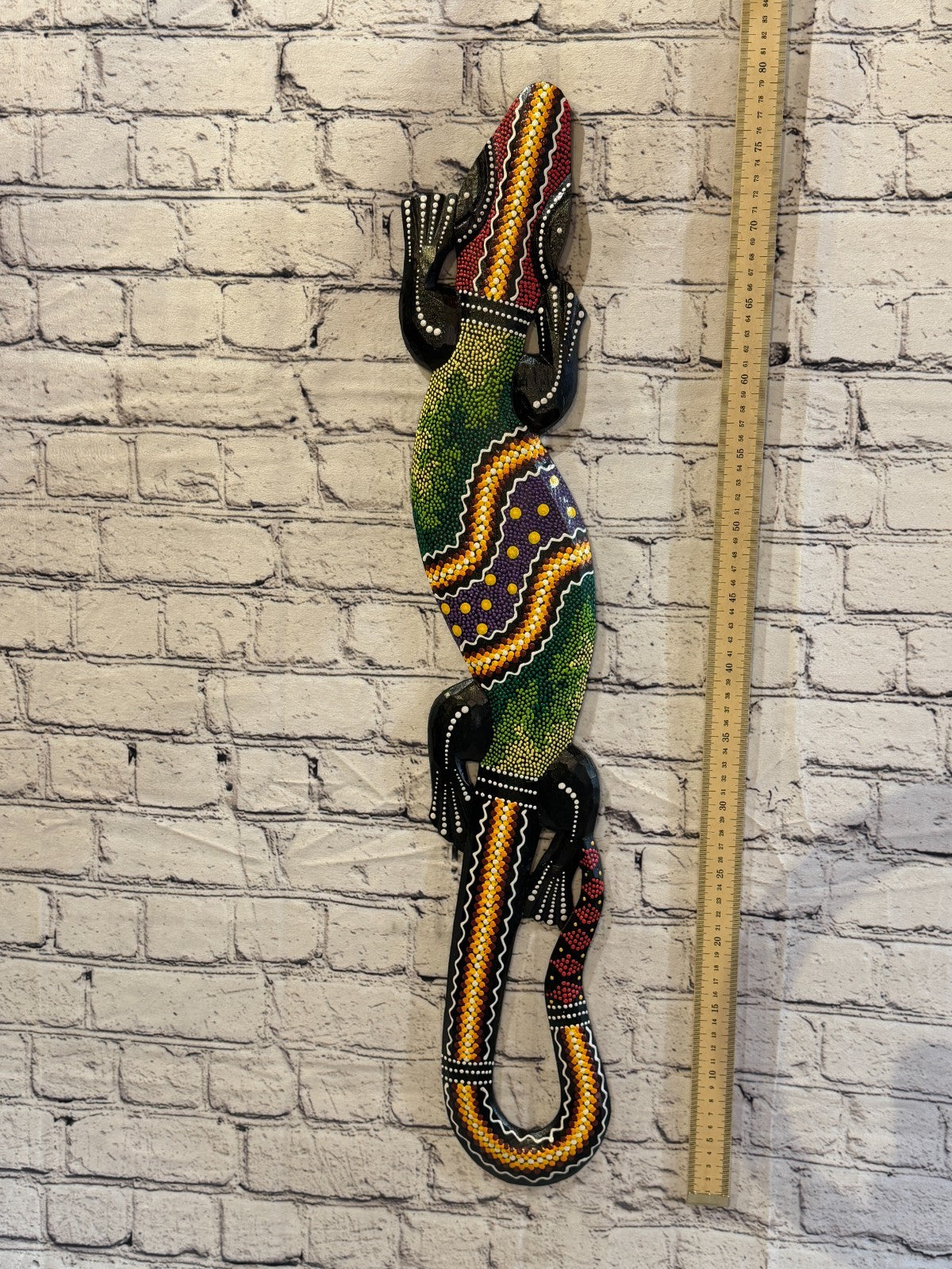 80cm Gecko Carved Wooden Dot Painted Ethnic Tribal Tiki Wall Art No 2 New4