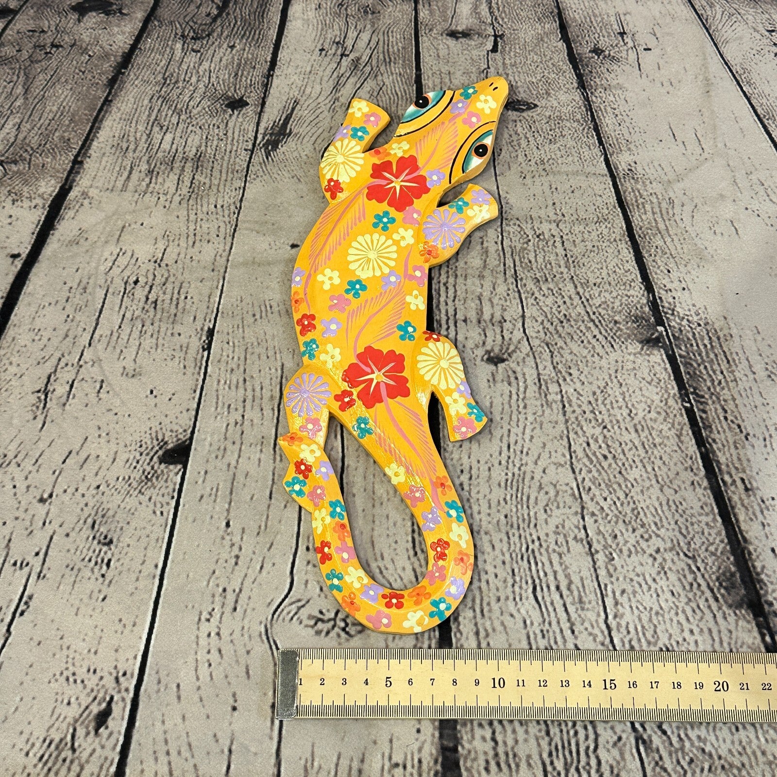 30cm Gecko Lizard Orange Flower Wood Wall Hanging Wooden Ornaments Carving5
