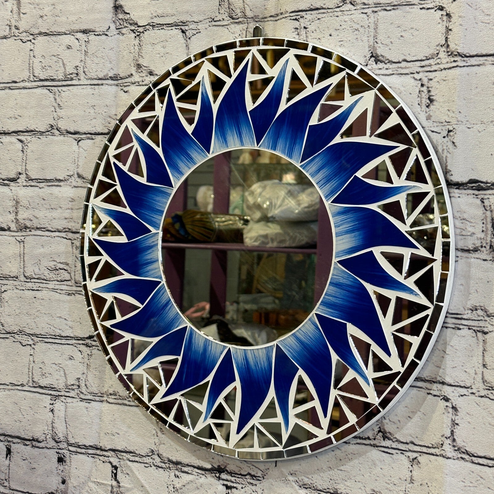 Dark Blue Flame Sun Mosaic Tile Wall Mirror 40cm x 40cm 16 Inches Handmade New1