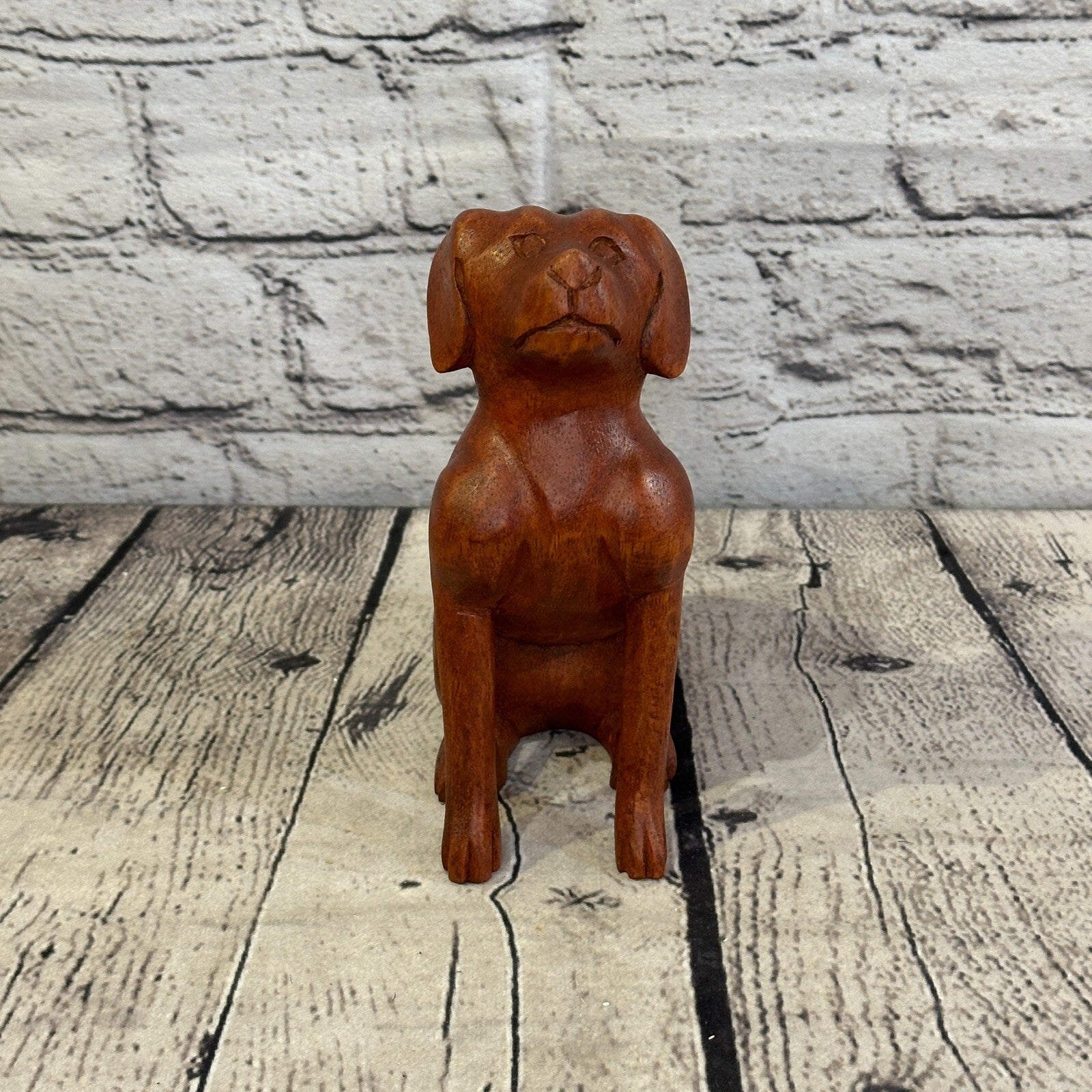 Sitting Dog 16cm Tall Labrador Wooden Shabby Dog Statue Ornament Fair Trade1