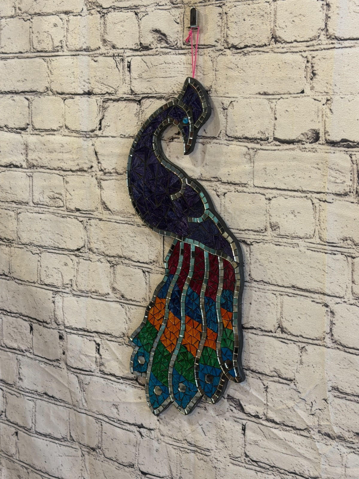 Rainbow Purple Peacock Mosaic Tile Wall Mirror 45cm x 20cm Handmade New1