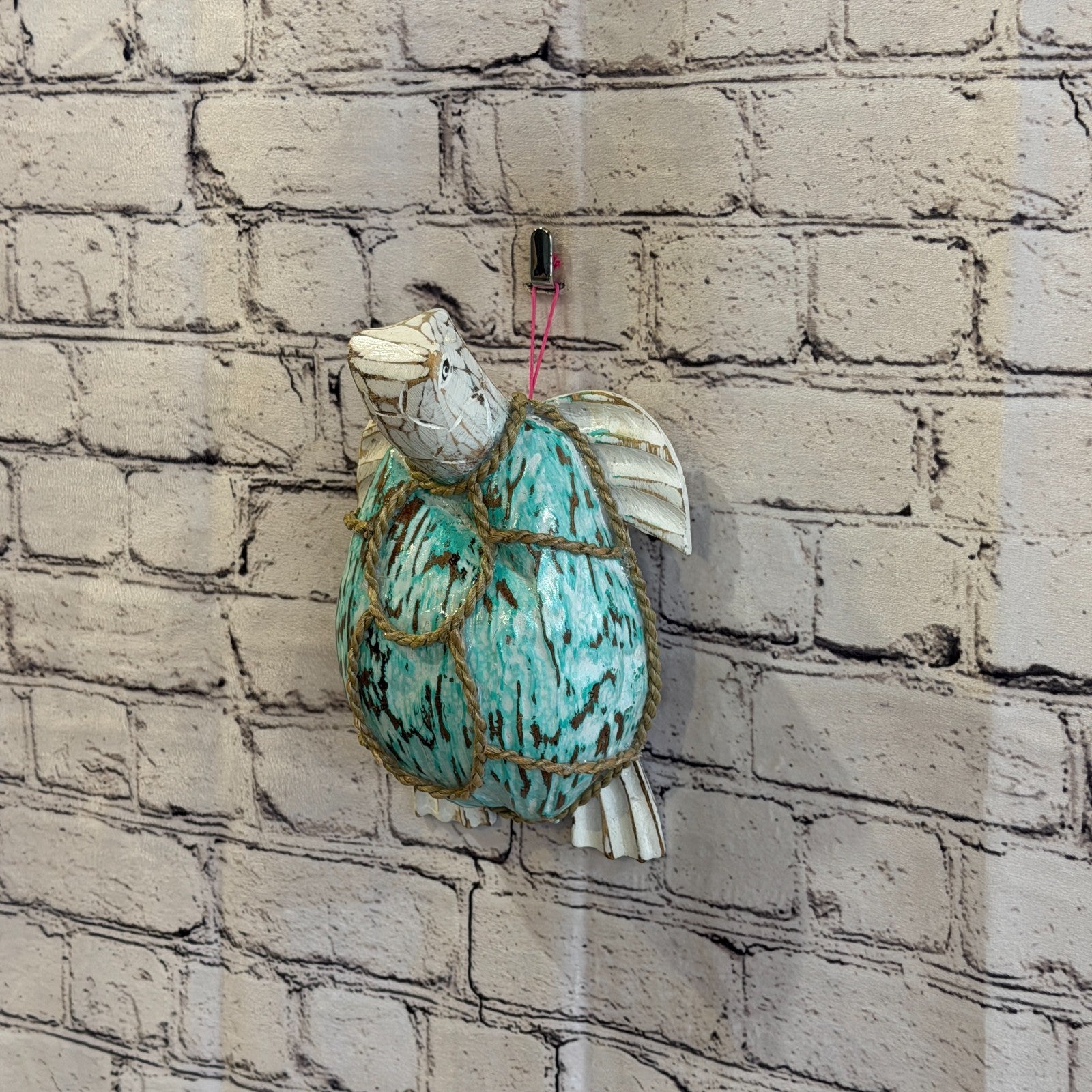 Green Body White Folk Art Painted Turtle Coconut Shell Ornaments Hanging Decor10