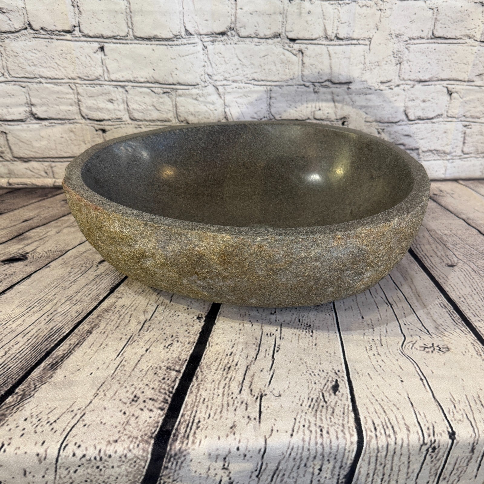37cm x 30cm Wash Basin Bathroom Counter Top Washing River Stone Bowl Sink No 170