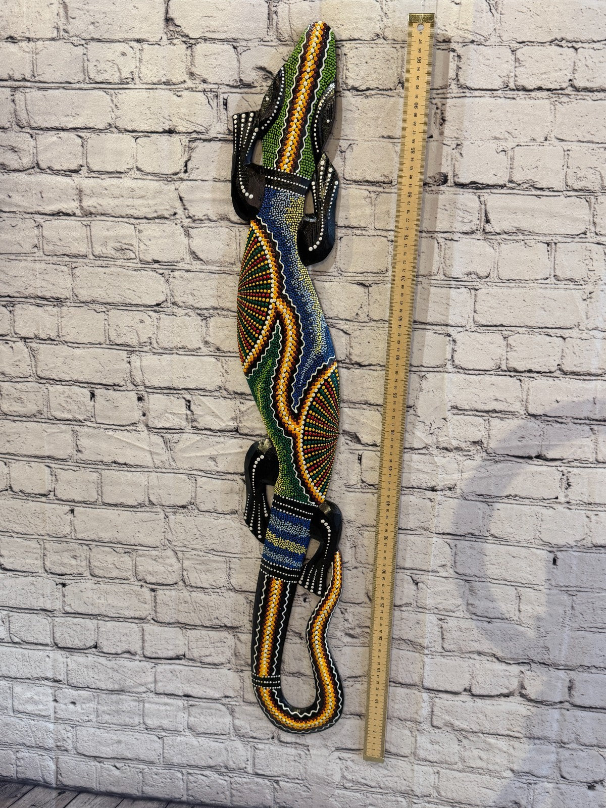 100cm Gecko Carved Wooden Dot Painted Ethnic Tribal Tiki Wall Art No 1 New4