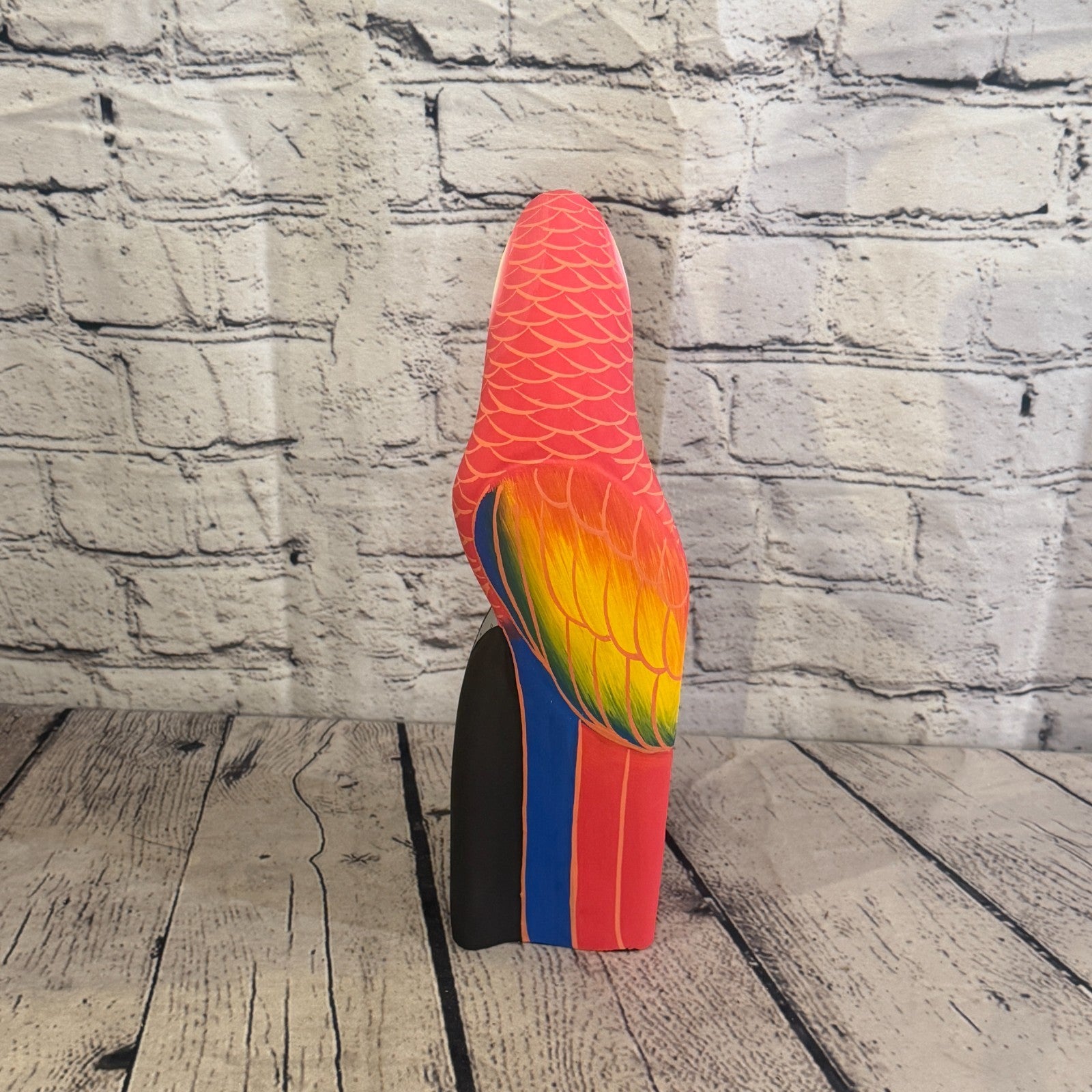30cm Bright Red Parrot Bird Ornament Statue Fair Trade Hand Made Carved Wood4