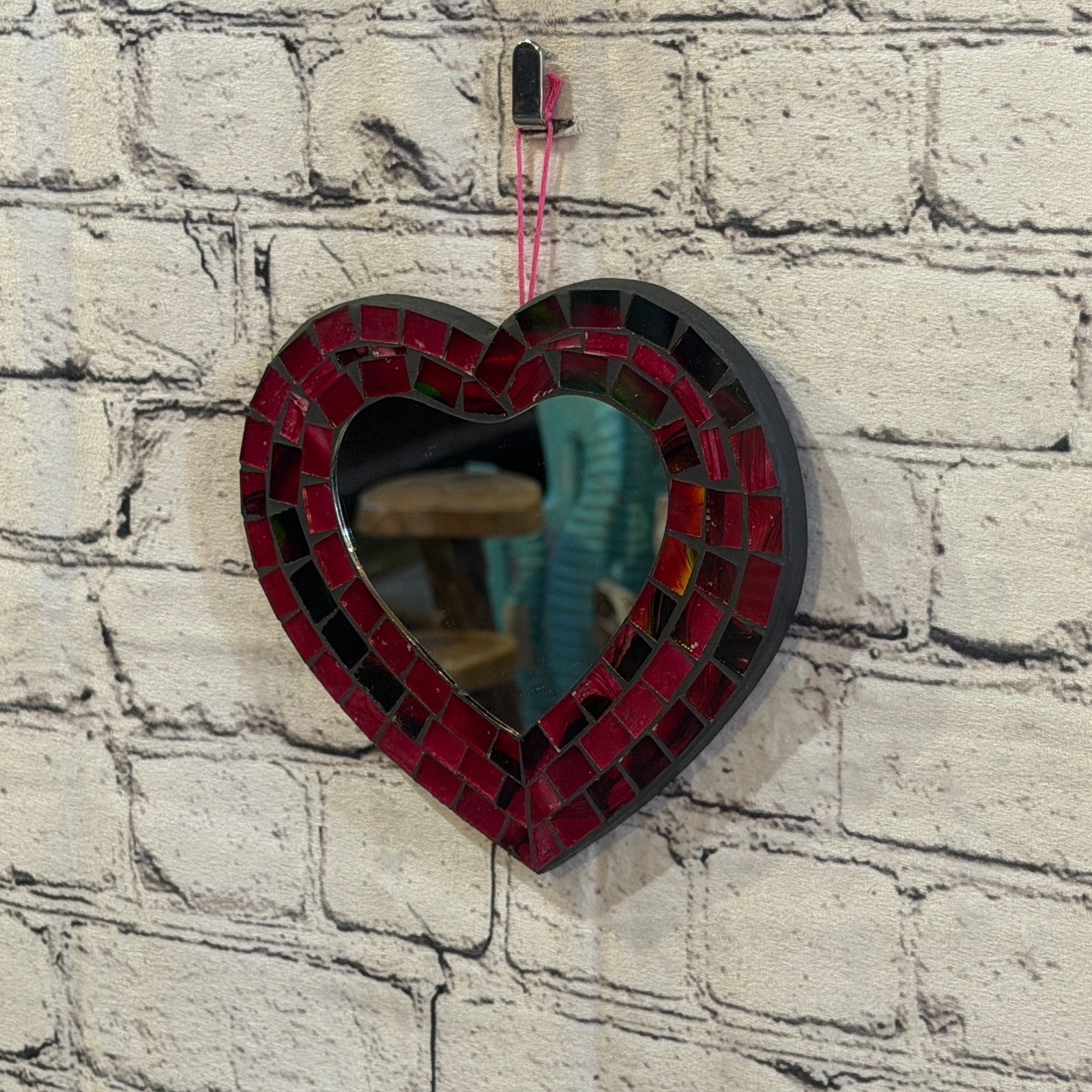 Red Heart Shape Mosaic Tile Wall Mirror 20cm x 15cm 8 Inches Handmade New1