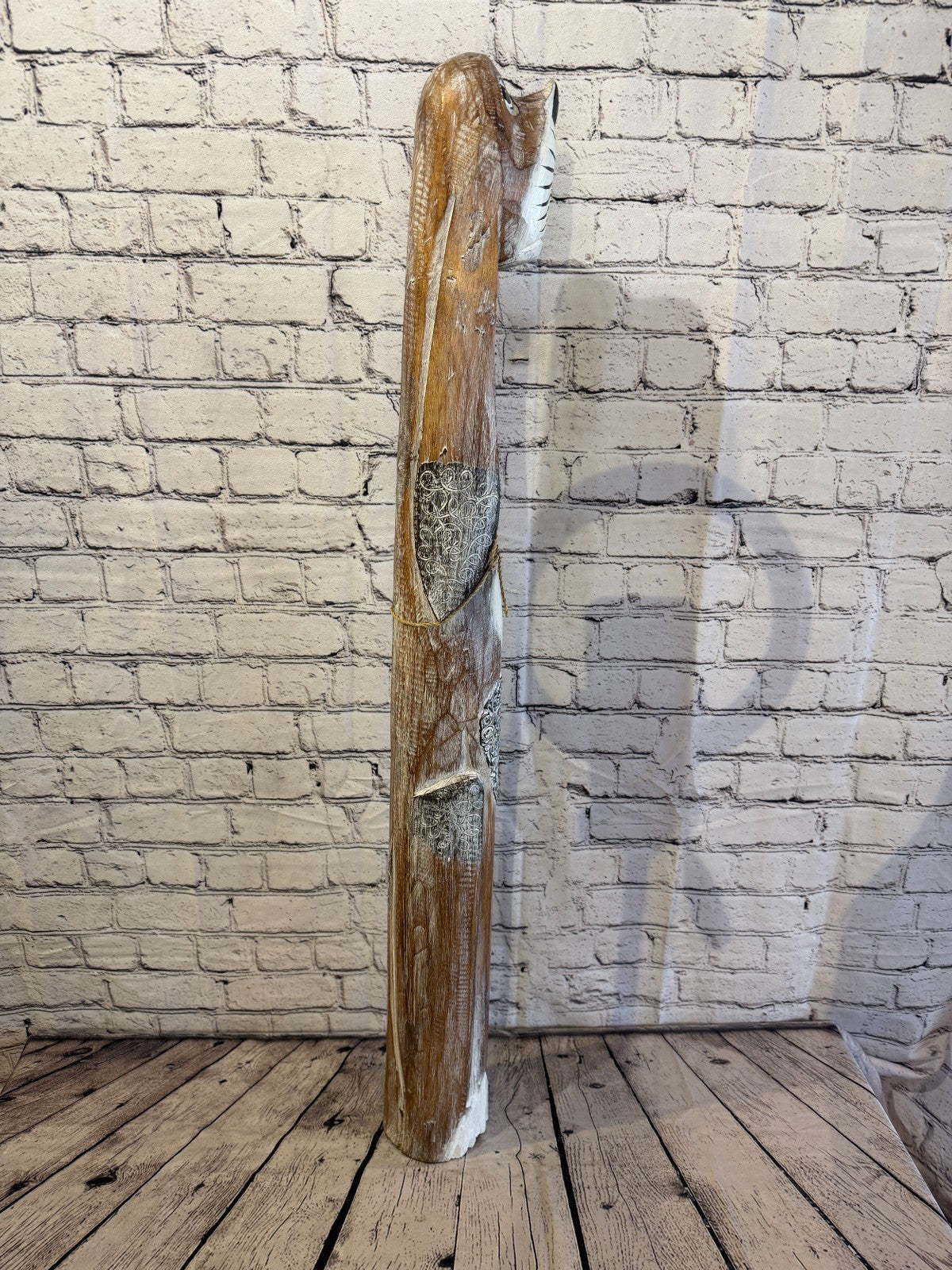 100cm Light Brown Wooden Shabby Dog Statue Ornament Fair Trade Handcarved3
