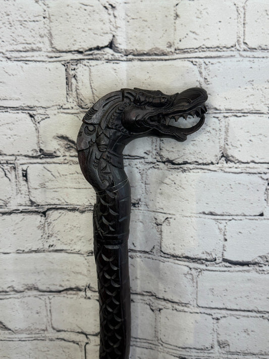 Dragon Head 90cm Tribal African Walking Stick Cane Hand Carved Dark Wood0