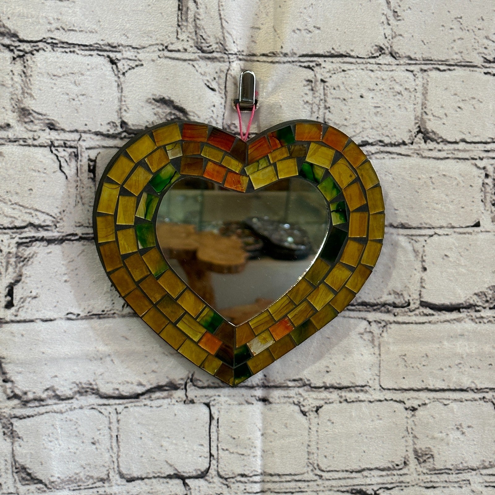Yellow Heart Shape Mosaic Tile Wall Mirror 20cm x 15cm 8 Inches Handmade New0