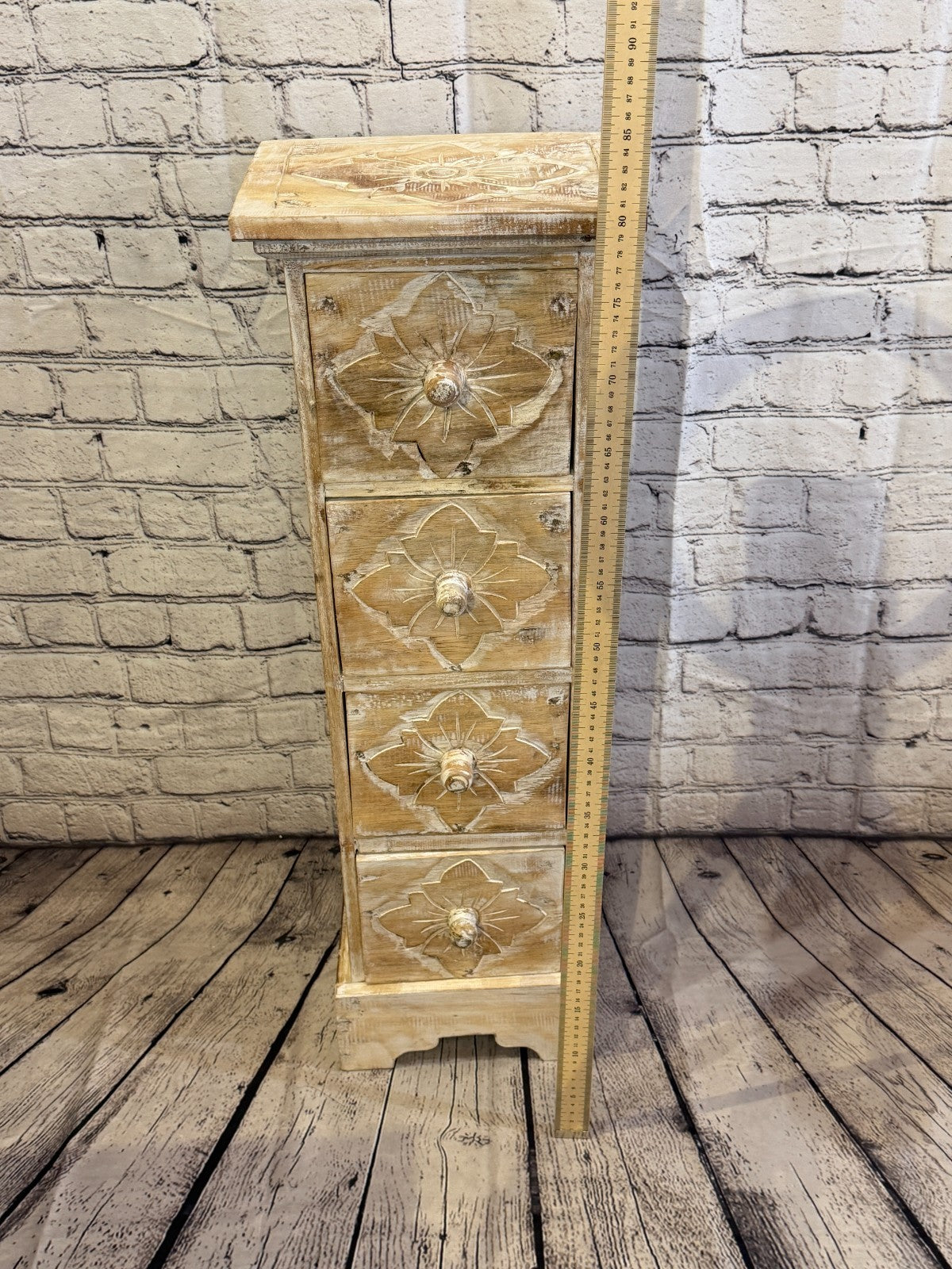 80cm x 25cm White 3 Draw Pillar Wooden Side Cabinet Living Storage Furniture6
