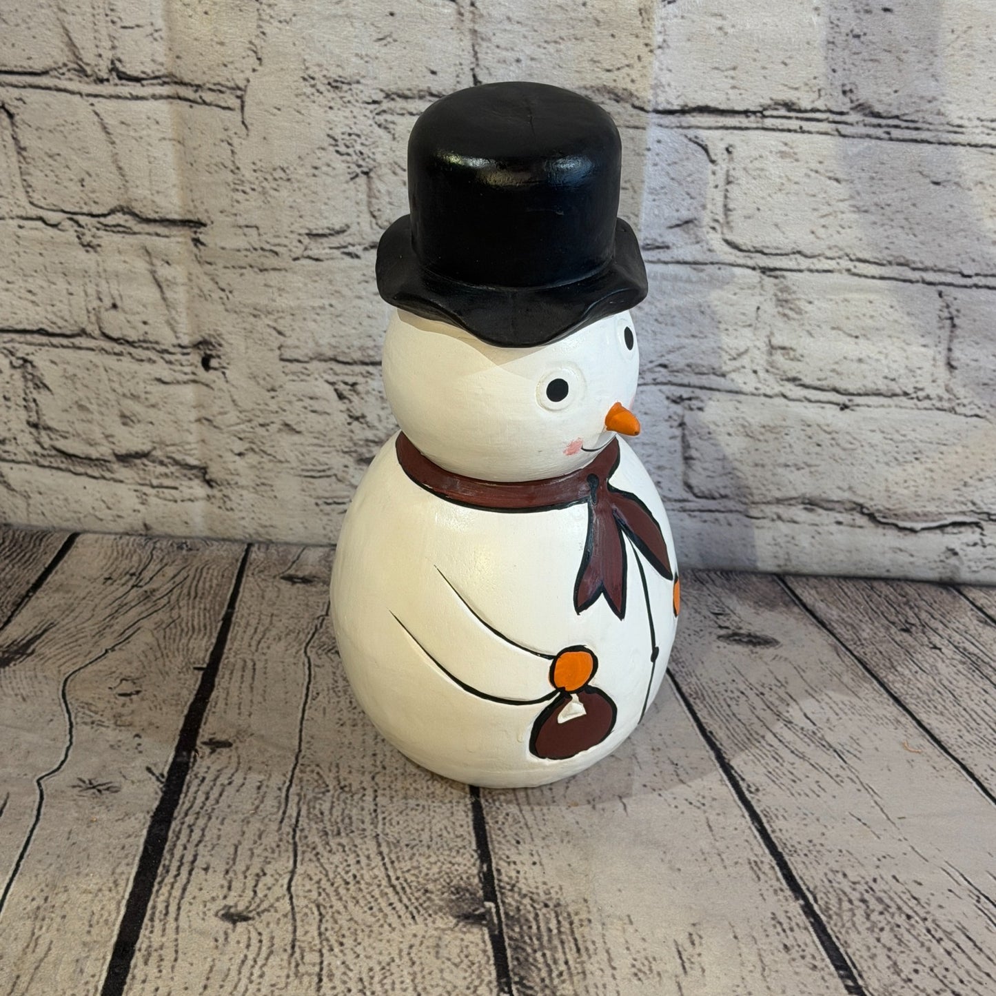 25cm x 12cm Black Top Hat Snowman Handcrafted Wood Xmas Christmas Ornament2
