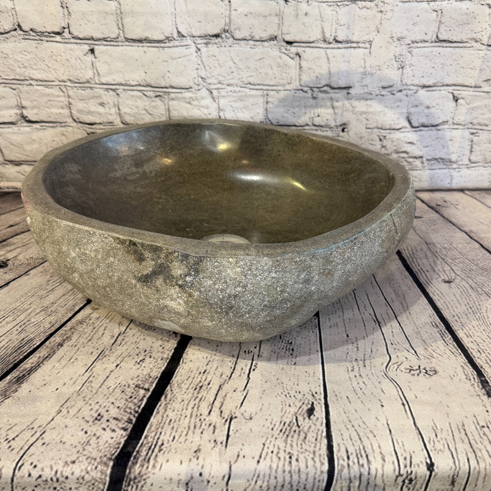 39cm x 35cm Wash Basin Bathroom Counter Top Washing River Stone Bowl Sink No 182