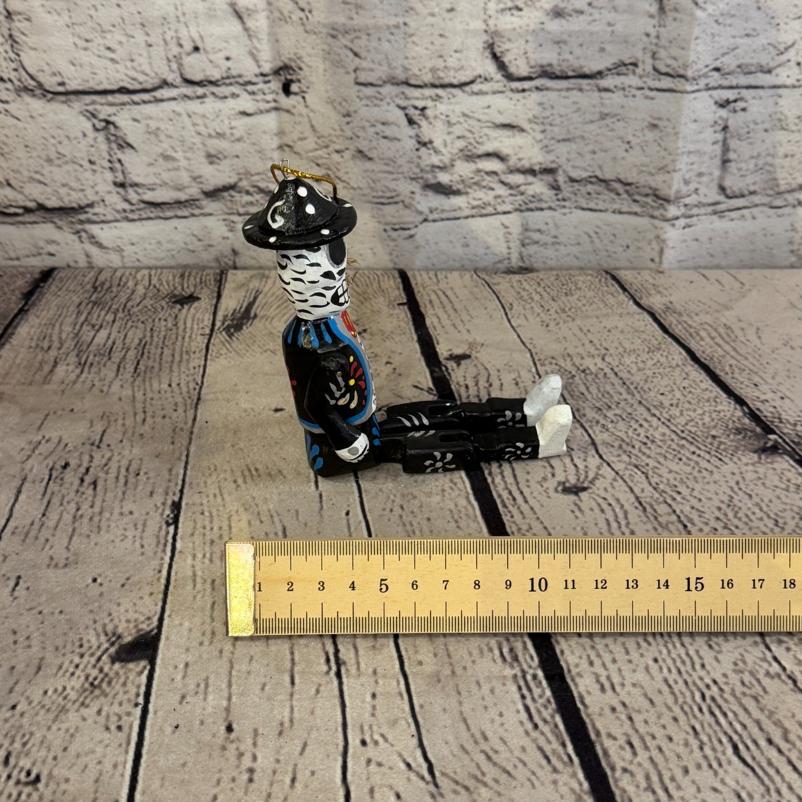 10cm Black Day Of The Dead Man Sitting Animal, Wooden Shelf Ornament Fairtrade6