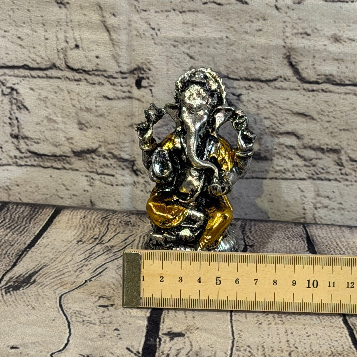 Gold & Silver 12cm Small Ganesh Ganesa Sitting On Lotus Statue Resin Hindu6