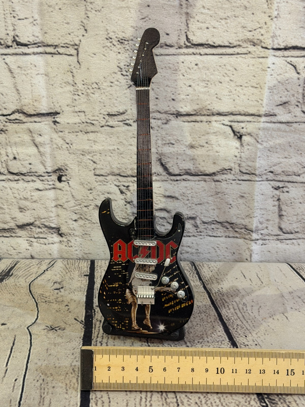 Miniature 25cm Guitar AC DC Black Band Guitar on Stand Band Gift Display6