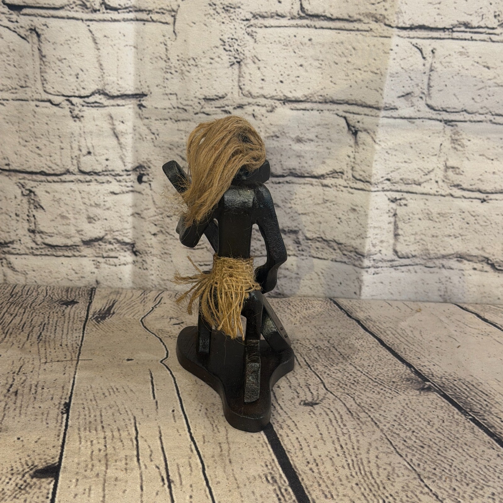 15cm Kneeling Guitar African Tribal Warrior Man Figure Statue Wood Hand Carved4
