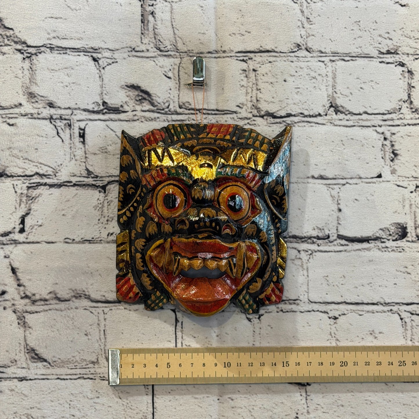 Medium Wooden Black Barong Wall Mask 15cm x 15cm Handmade And Fairtrade Hindu3