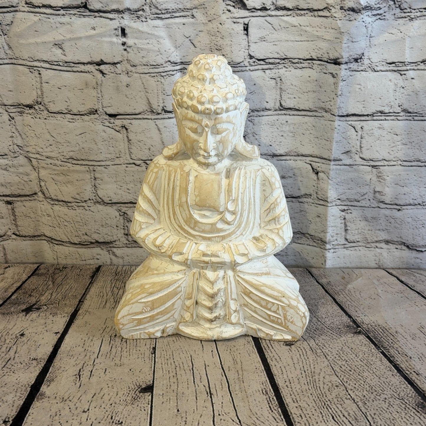 30cm White Meditating Buddha Ornament Sculpture Statue Buddhas Hand Carved Wood0