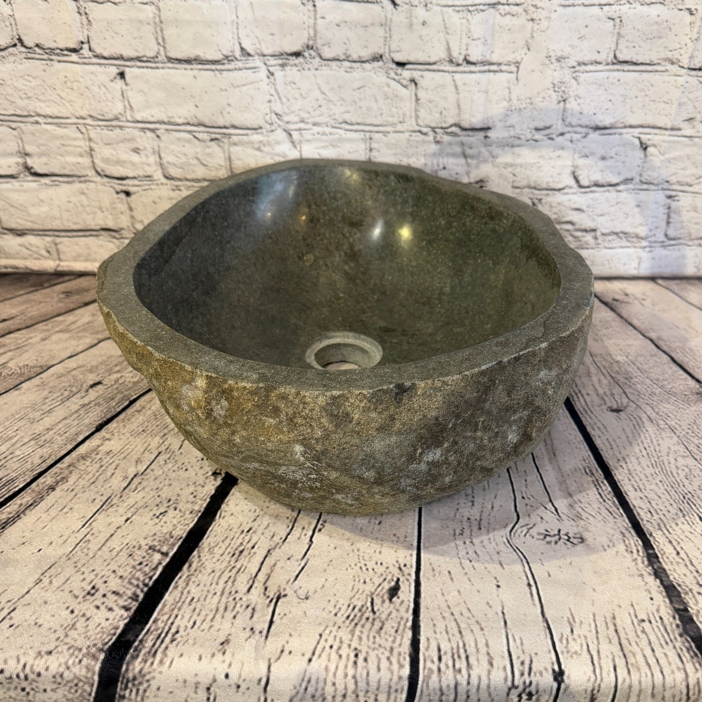 40cm x 32cm Wash Basin Bathroom Counter Top Washing River Stone Bowl Sink No 163