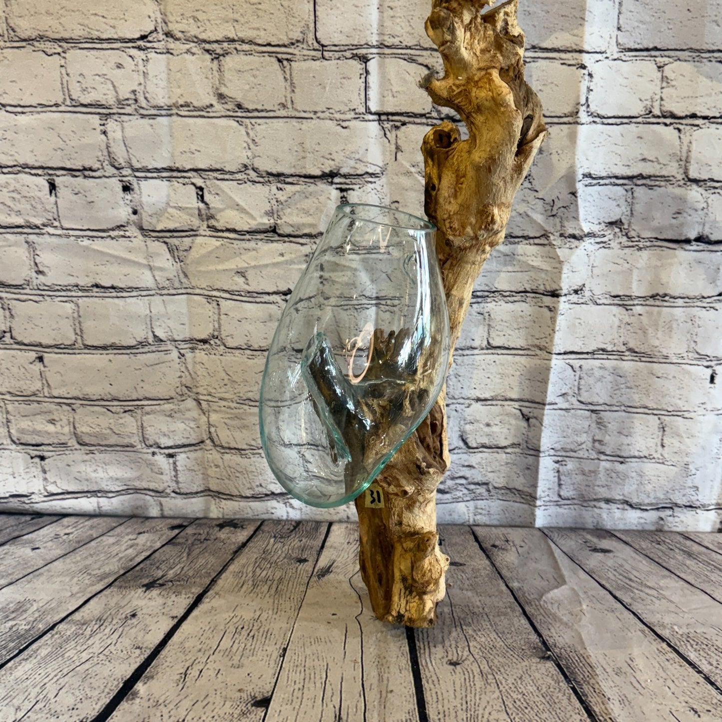 55cm Tall Wall Hanging Colour Melted Glass Wood Decorative Vase Glass Sculpture1