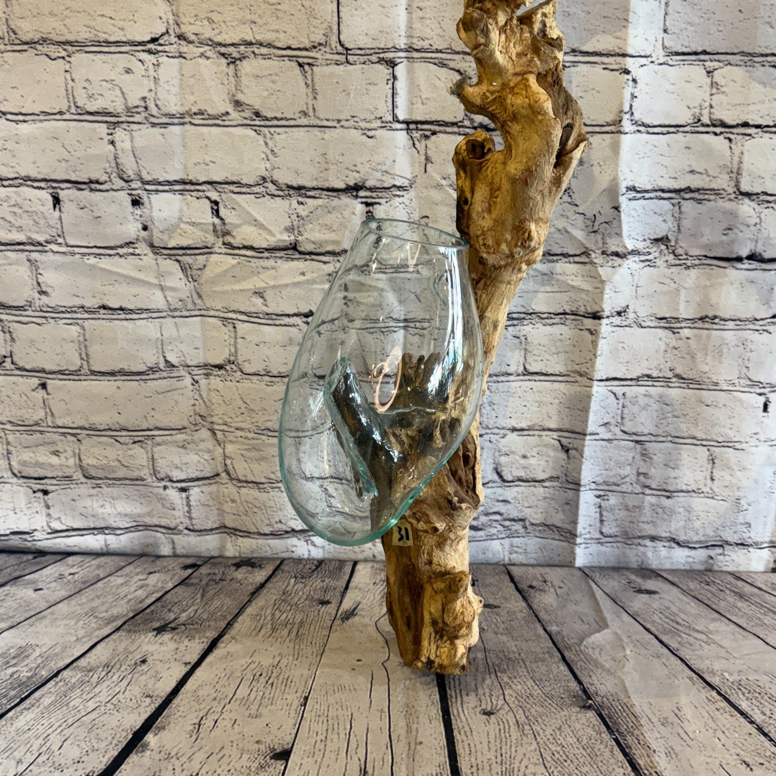 55cm Tall Wall Hanging Colour Melted Glass Wood Decorative Vase Glass Sculpture1