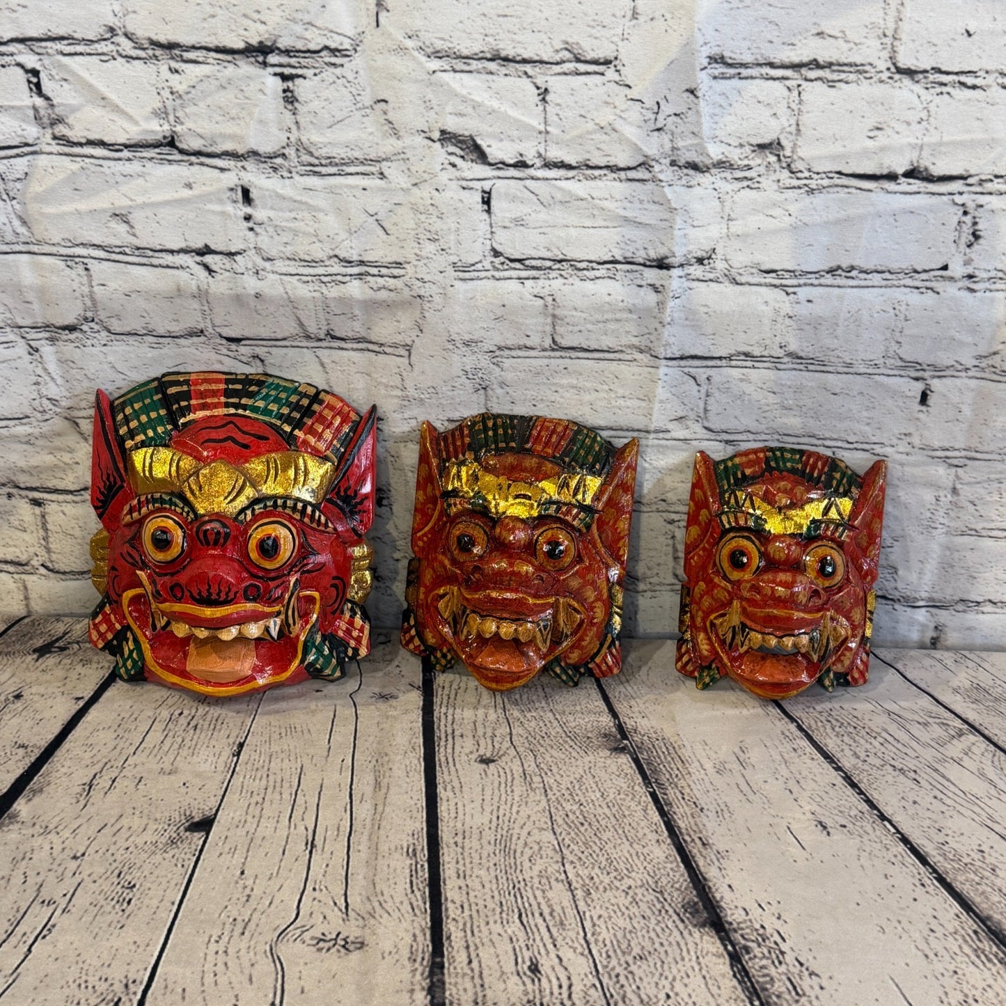 Small Wooden Red Barong Wall Mask 12cm x 12cm Handmade And Fairtrade Hindu6