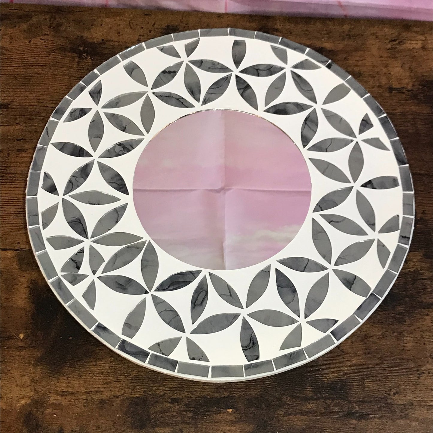 Grey Flower Mosaic Tile Wall Mirror 30cm x 30cm 12 Inches Handmade New2