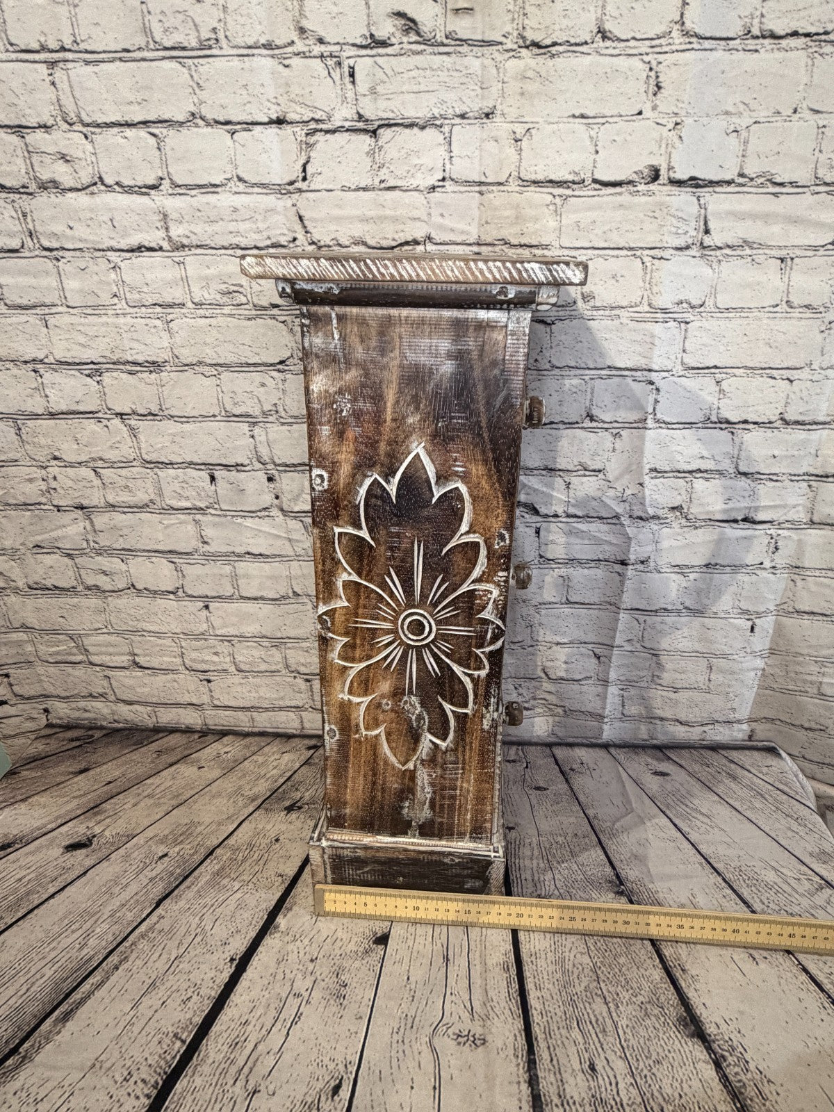 60cm x 25cm Brown 3 Draw Pillar Wooden Side Cabinet Living Storage Furniture9
