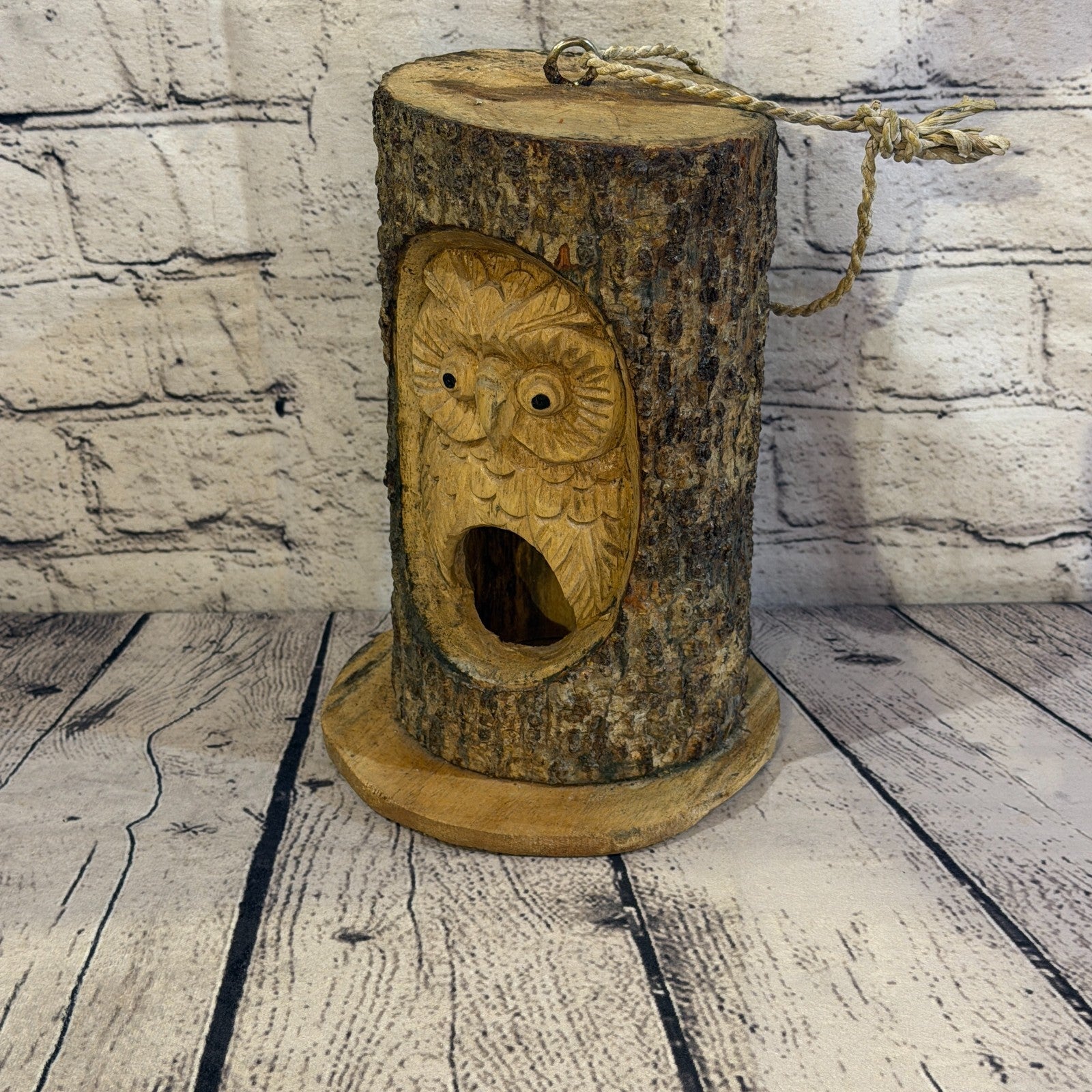 Owl Of The Woods Bird House 20cm Carved Wizard Tree Trunk Wood Fairtrade0