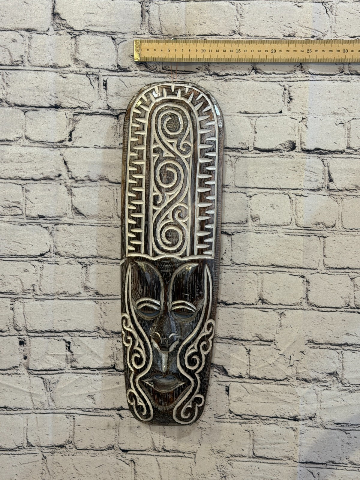 50cm Swirl Brown Thick Painted Mask Carved Wooden Ethnic Tribal Tiki Wall Art3