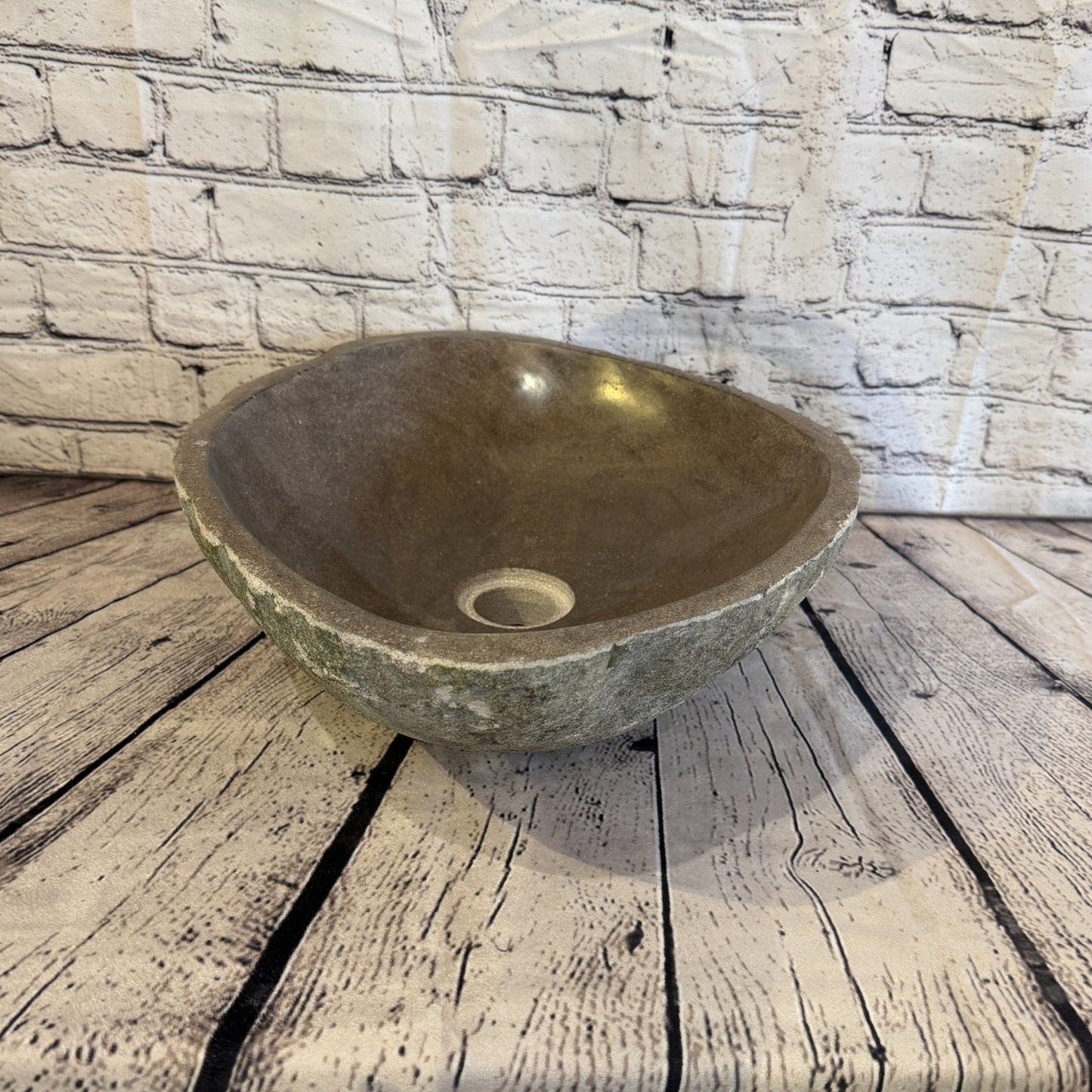 40cm x 34cm Wash Basin Bathroom Counter Top Washing River Stone Bowl Sink No 91