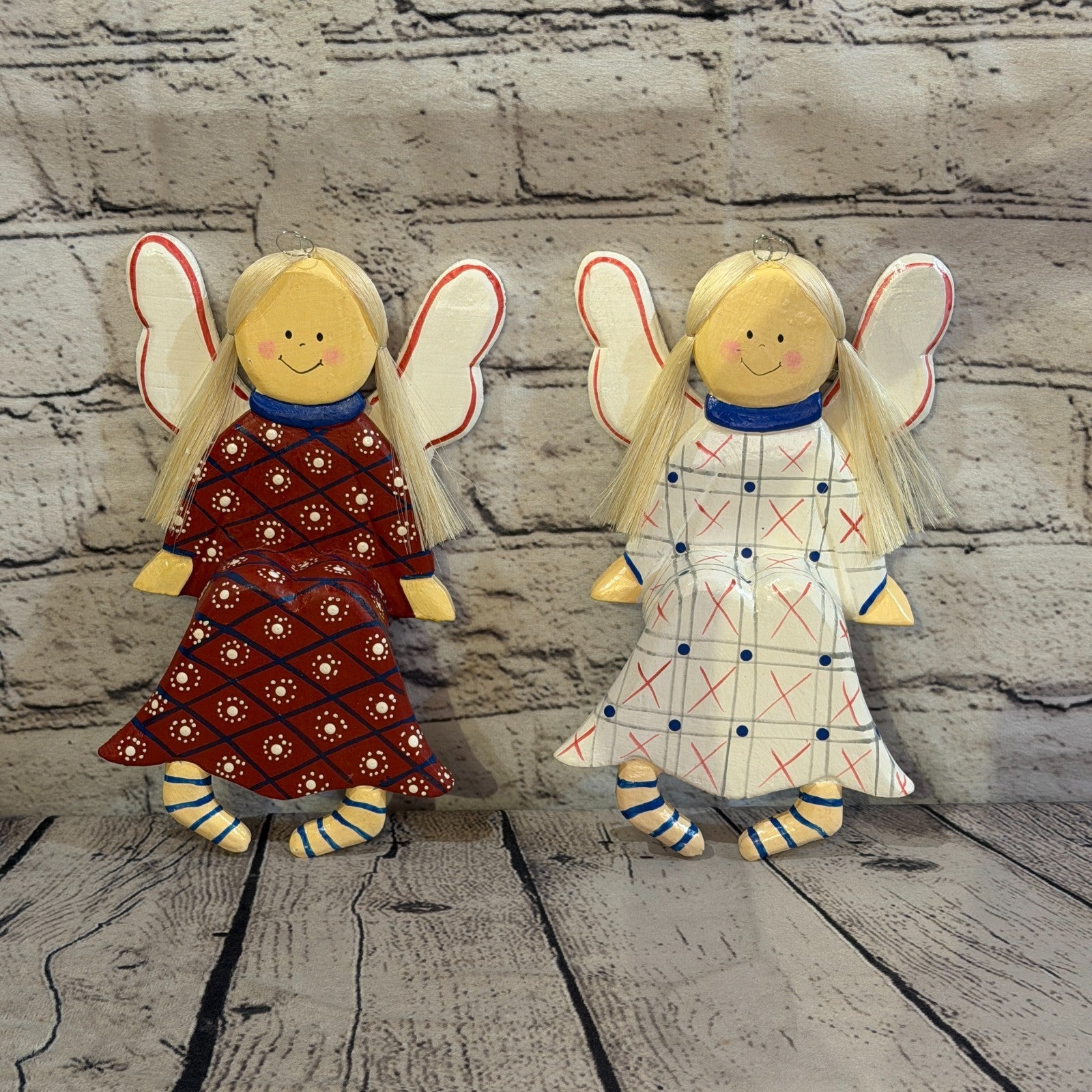 20cm Red Shelf Sitter Angel Figurine Folk Art Wood Fabric Baltic Handmade5