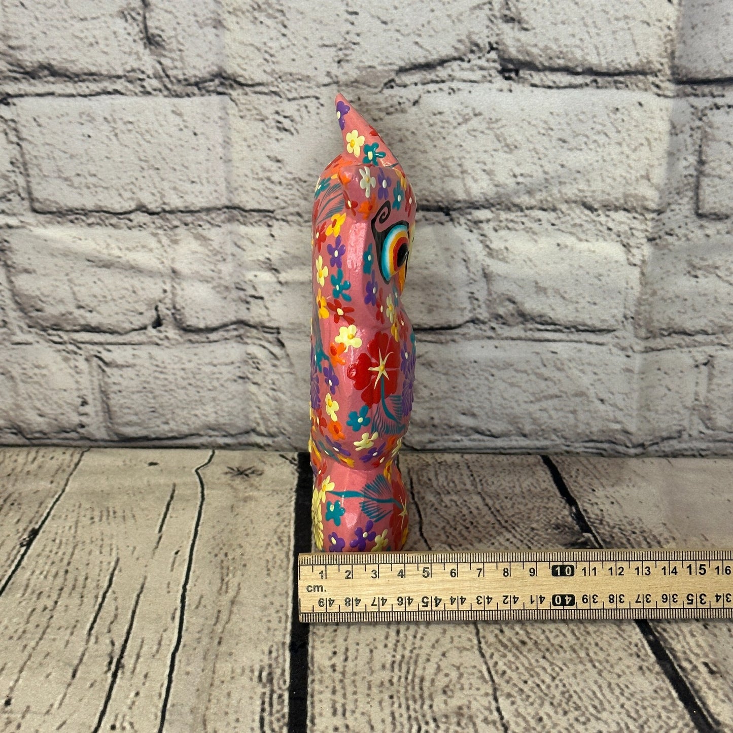 Pink Medium Wooden Owl With Flower Pattern 15cm x 8cm Handmade and Fairtrade7