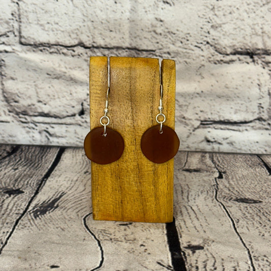 Brown Recycled Round Silver Plate Dangle Drop Earrings Handmade UK Jewellery0