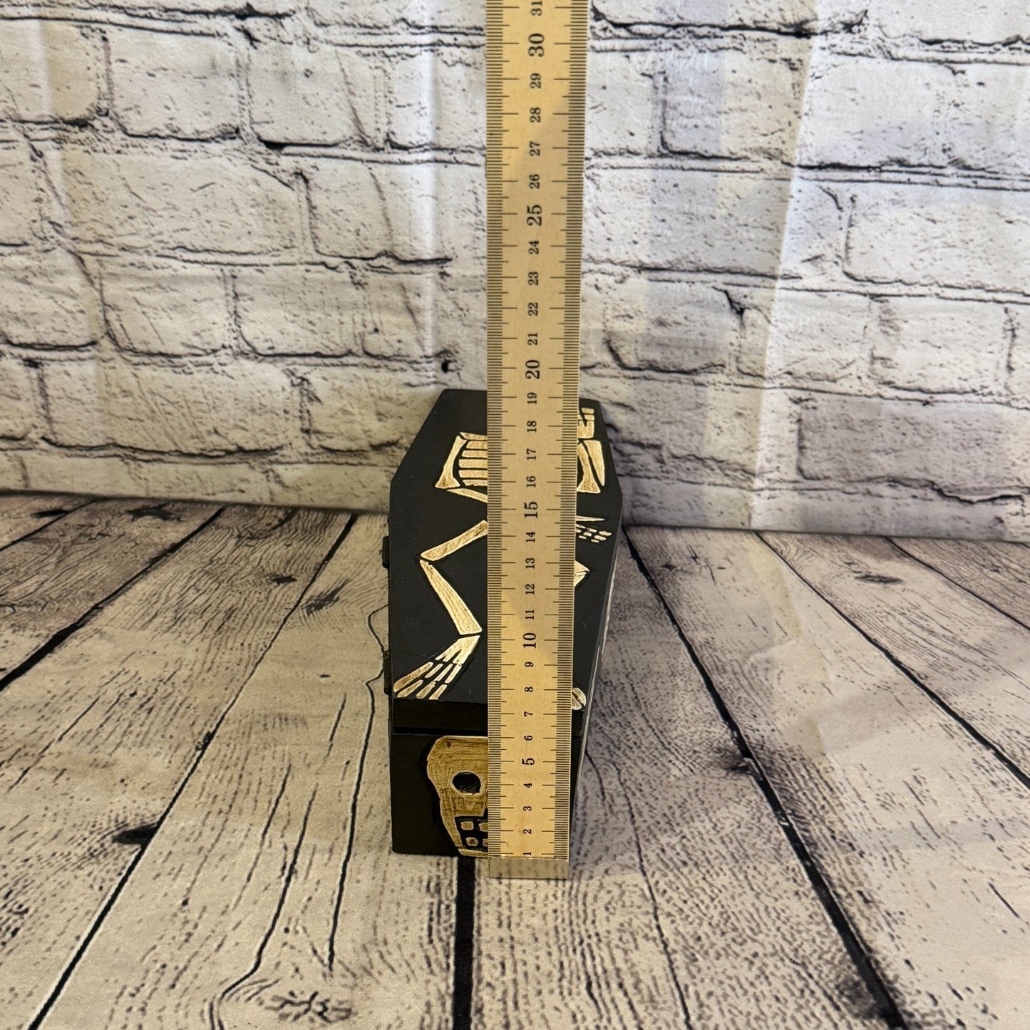 28cm x 8cm x 6cm Coffin Wooden Gothic Skeleton Skull Head Coffin Jewellery Box8
