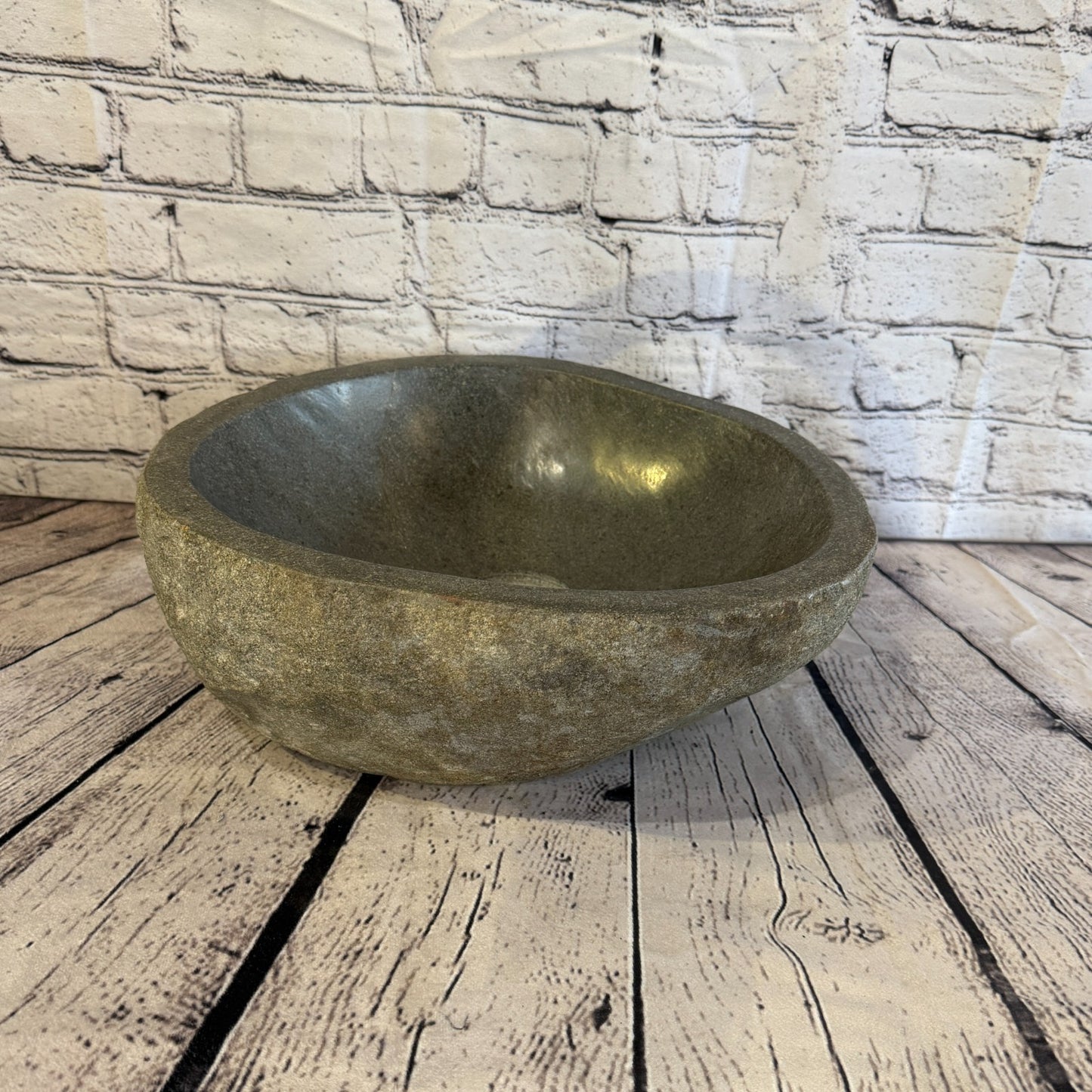 32cm x 31cm Wash Basin Bathroom Counter Top Washing River Stone Bowl Sink No 62